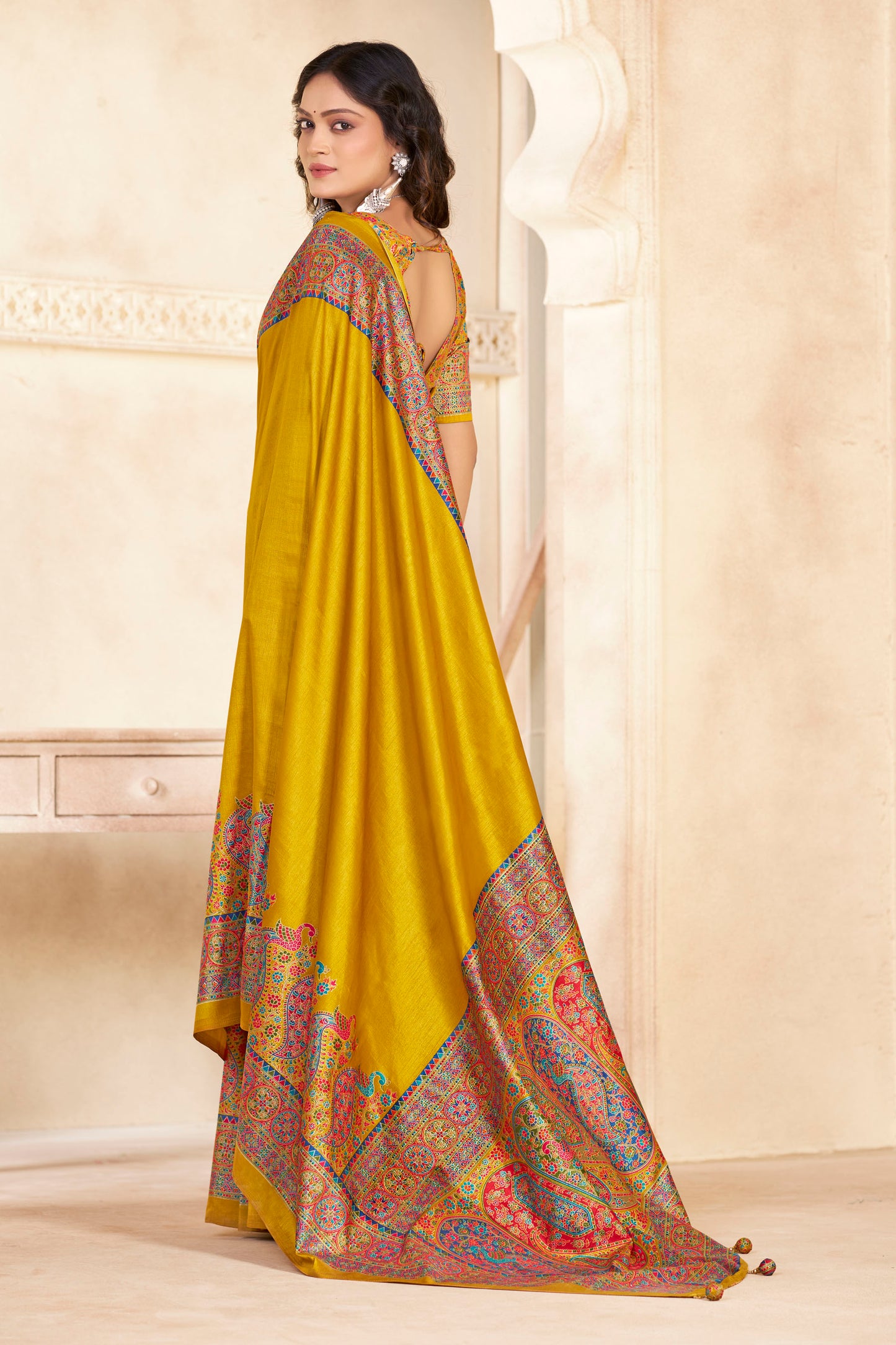 Kumuda - Yellow Mysore Silk Jari Printed Saree