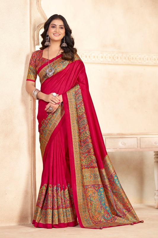 Kumuda - Pink Mysore Silk Jari Printed Saree