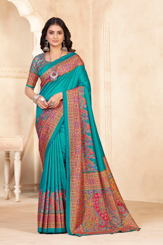 Kumuda - Blue Mysore Silk Jari Printed Saree