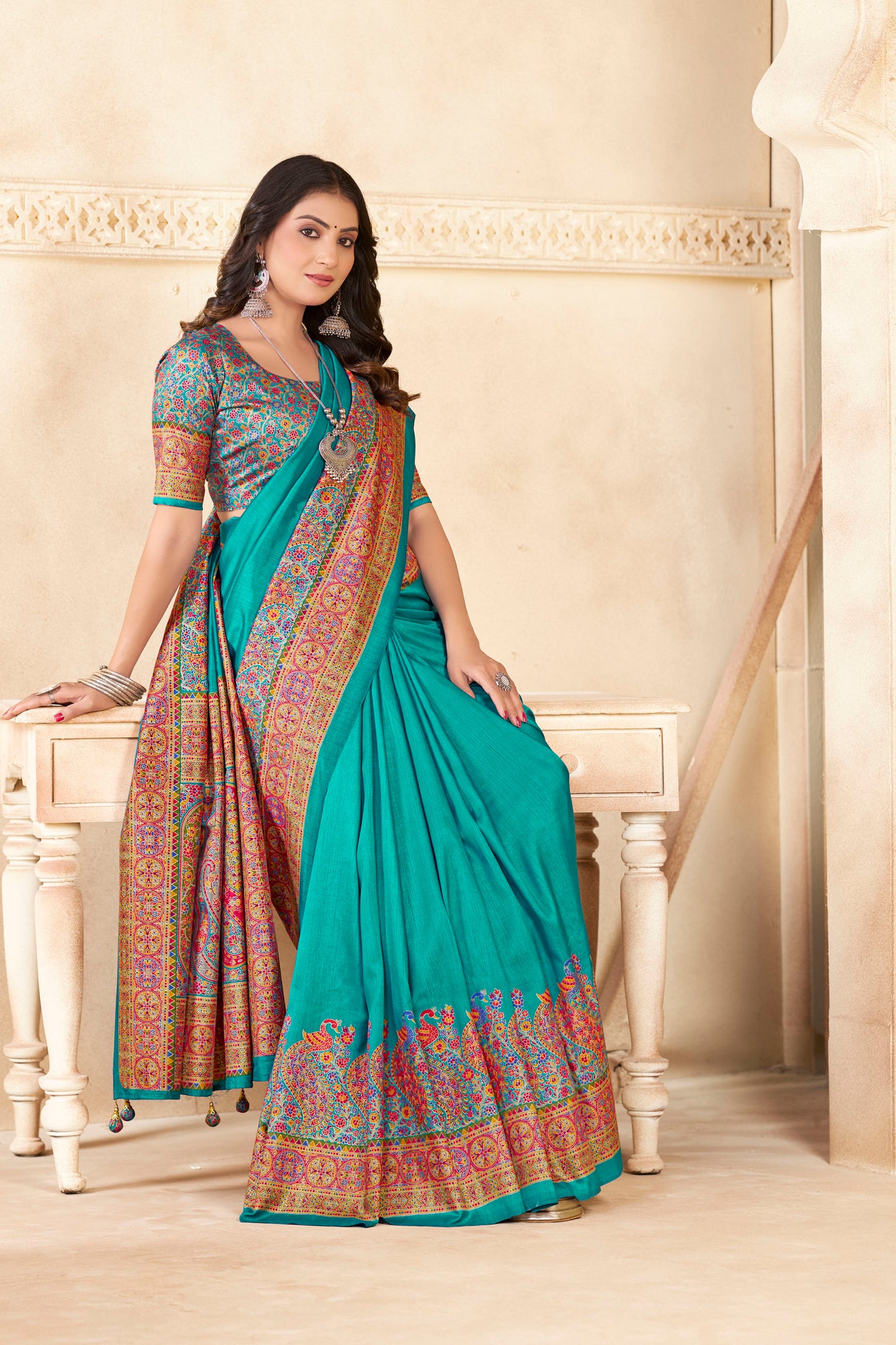 Kumuda - Blue Mysore Silk Jari Printed Saree