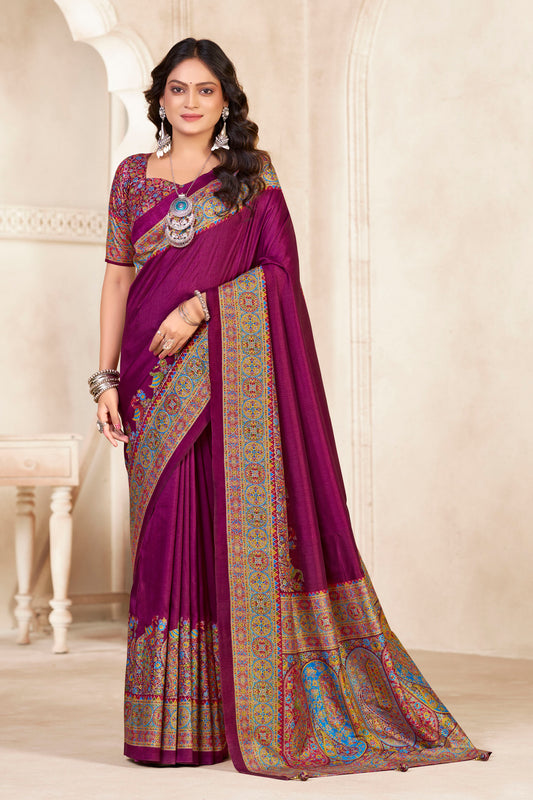 Kumuda - Purple Mysore Silk Jari Printed Saree
