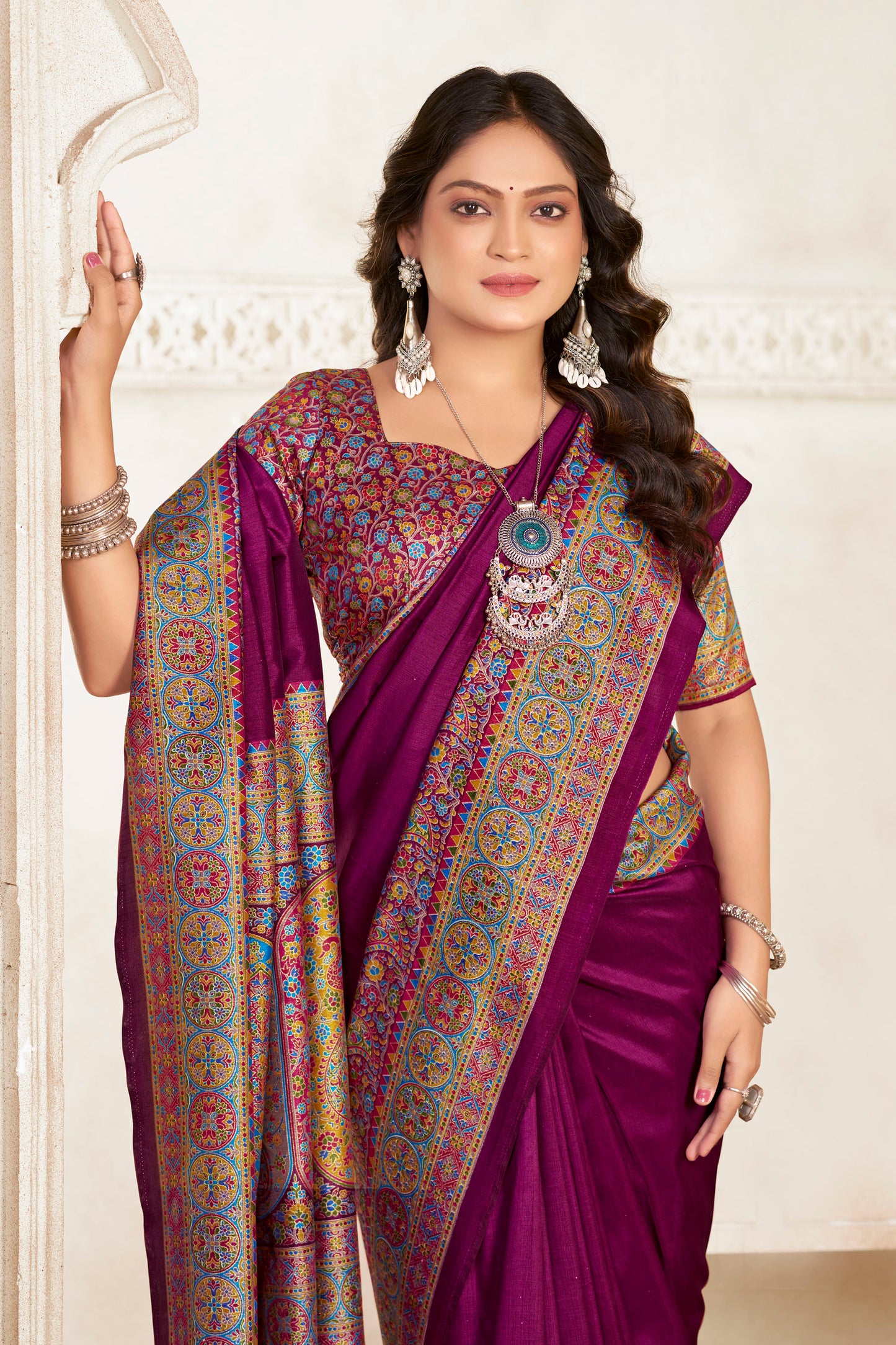 Kumuda - Purple Mysore Silk Jari Printed Saree