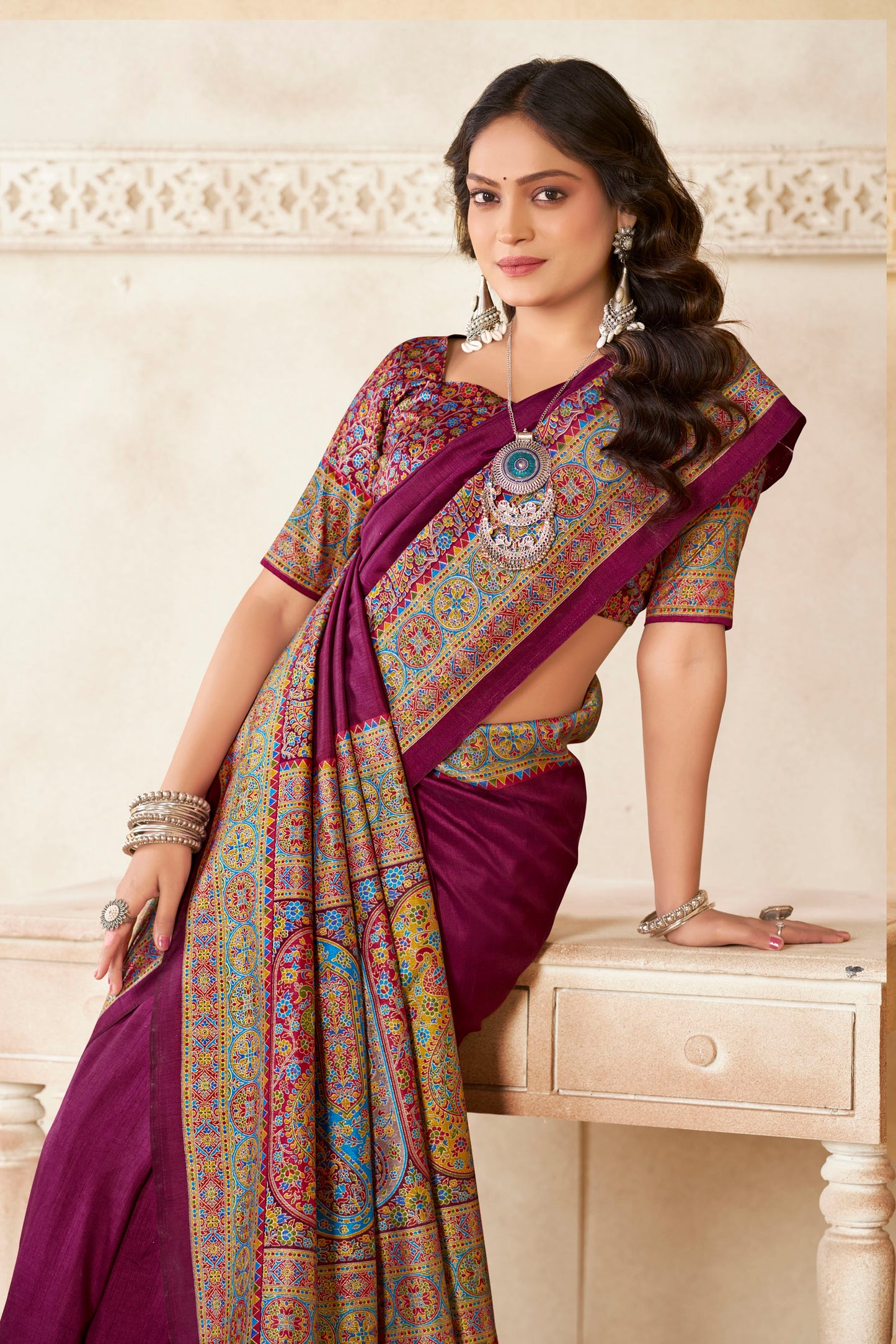 Kumuda - Purple Mysore Silk Jari Printed Saree