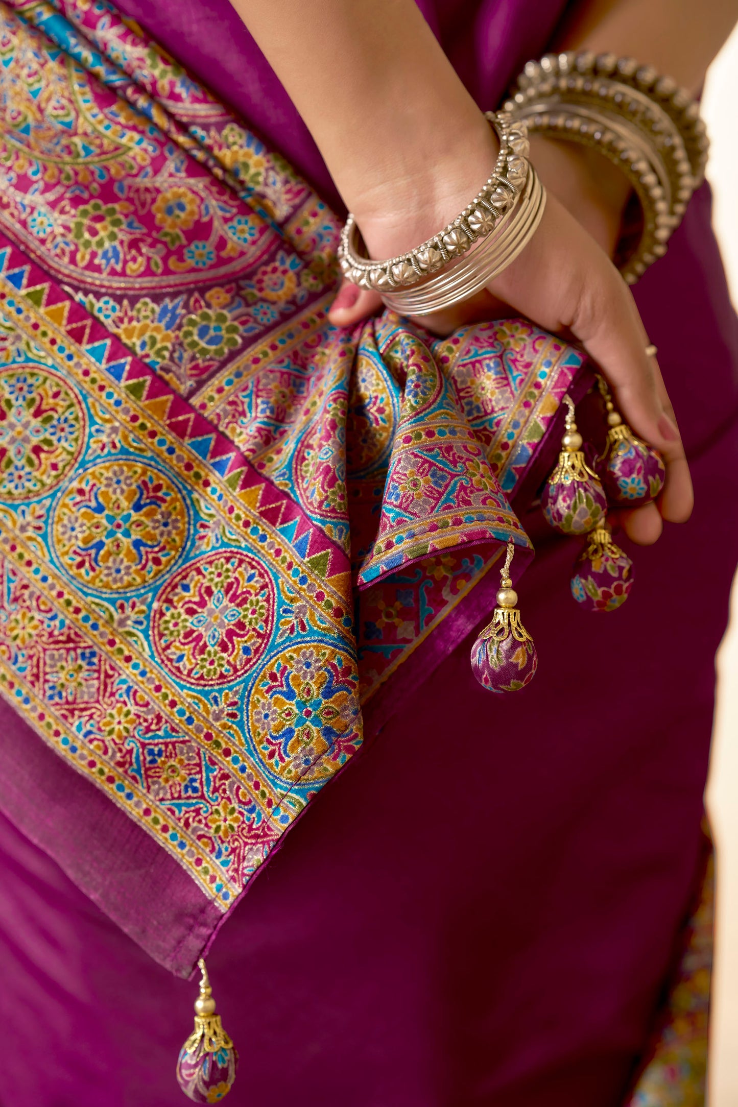 Kumuda - Purple Mysore Silk Jari Printed Saree