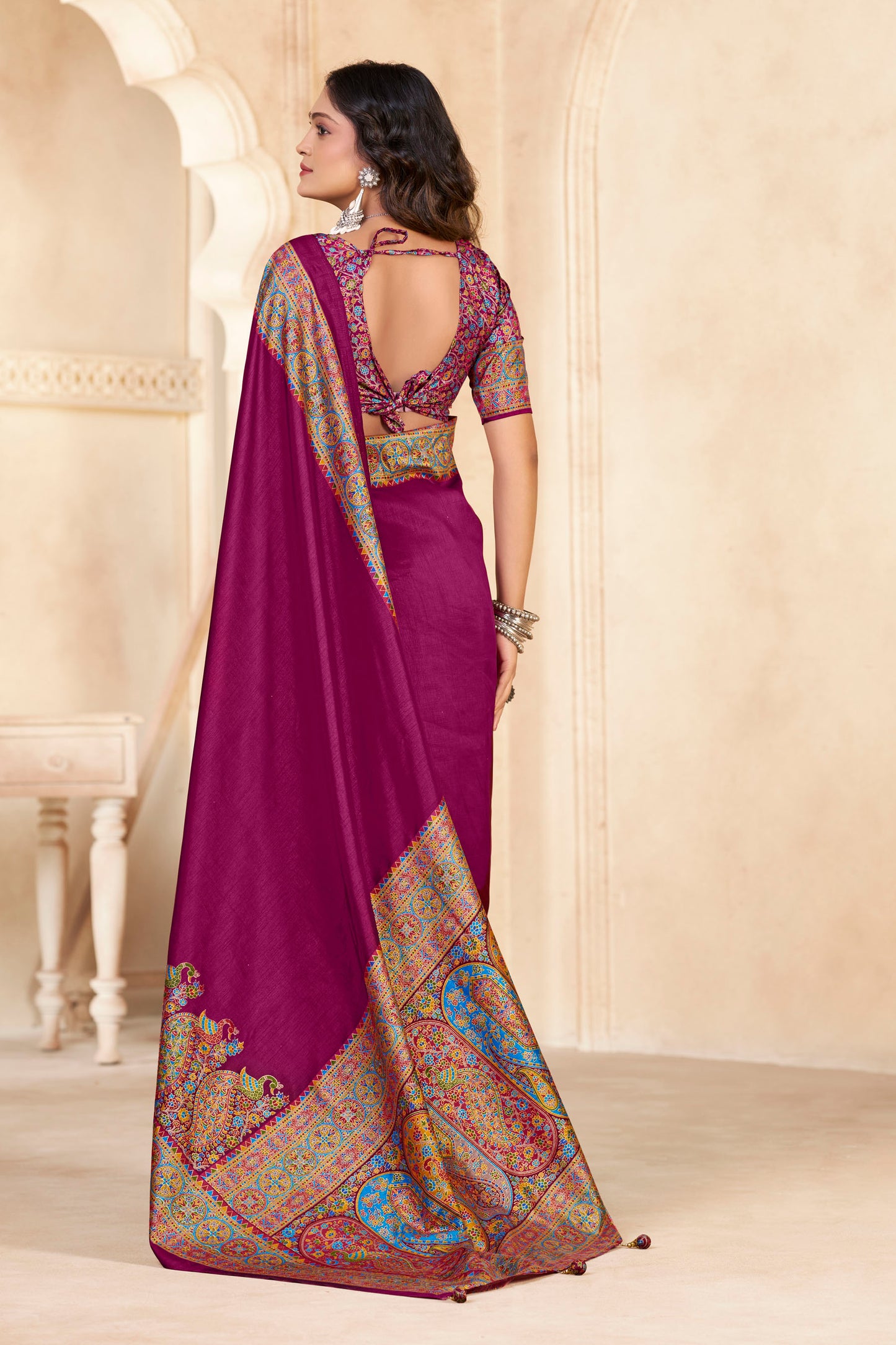 Kumuda - Purple Mysore Silk Jari Printed Saree