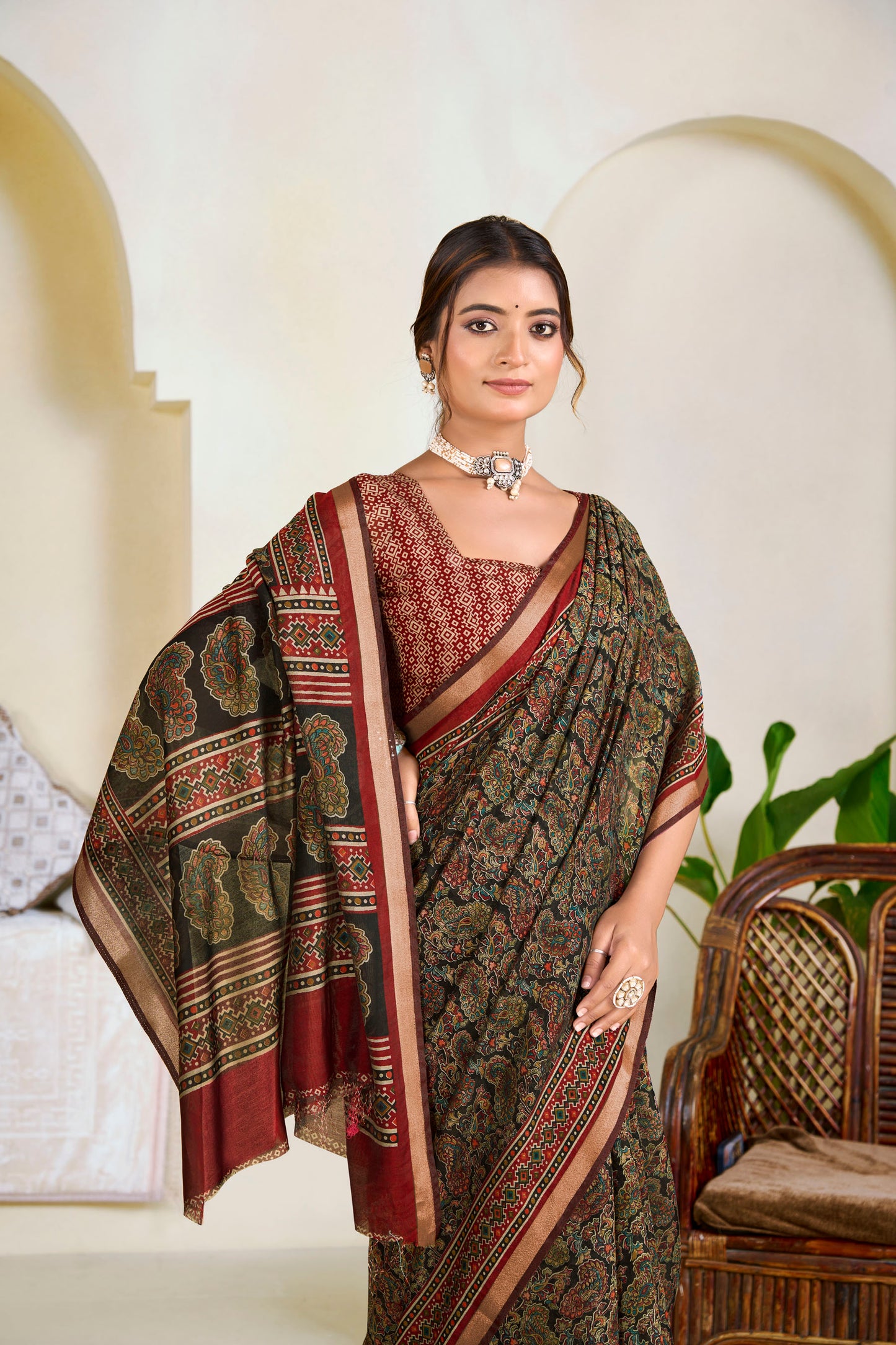 Monalisa - Black Printed Liva Cotton Silk Saree