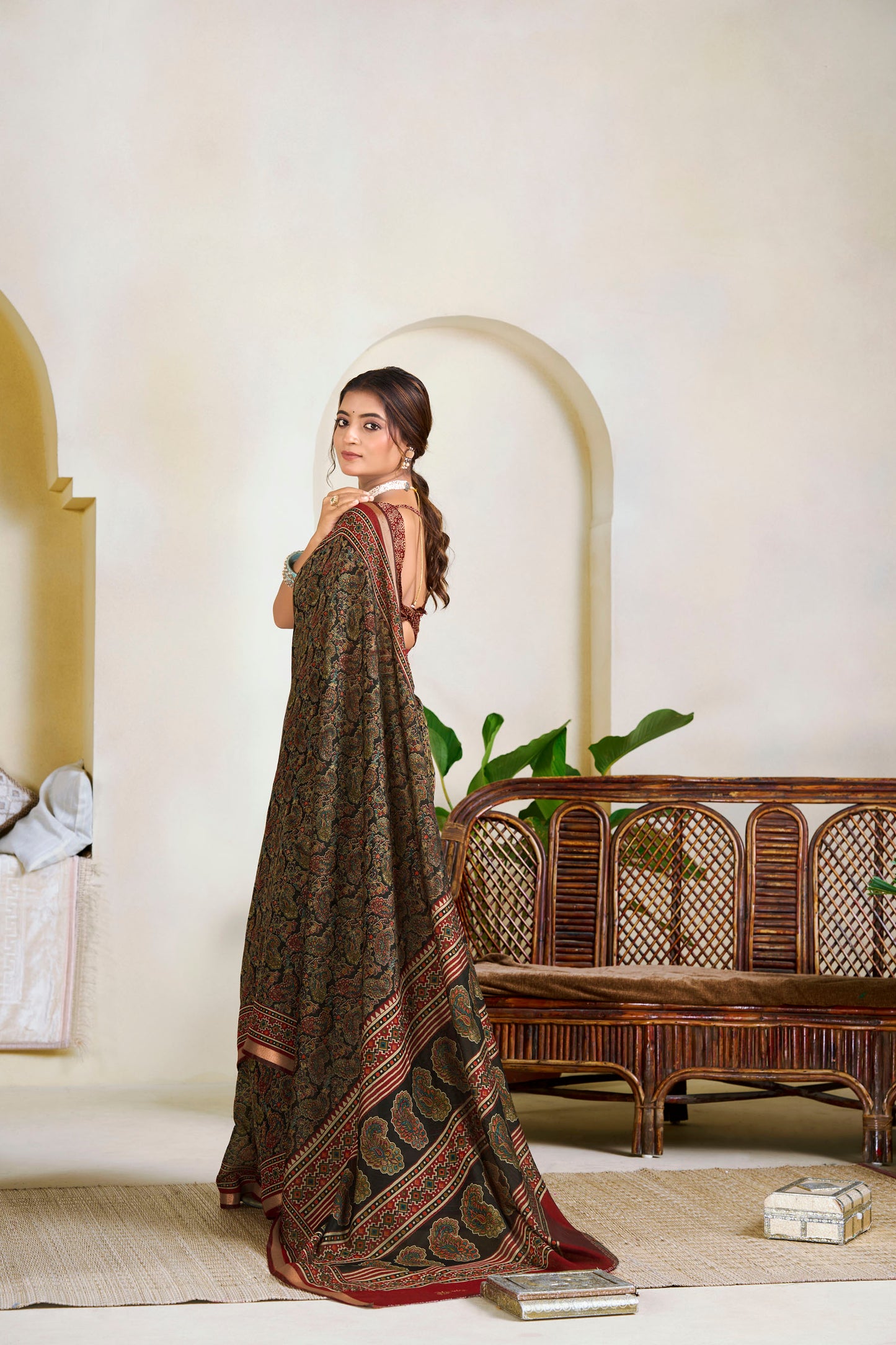 Monalisa - Black Printed Liva Cotton Silk Saree