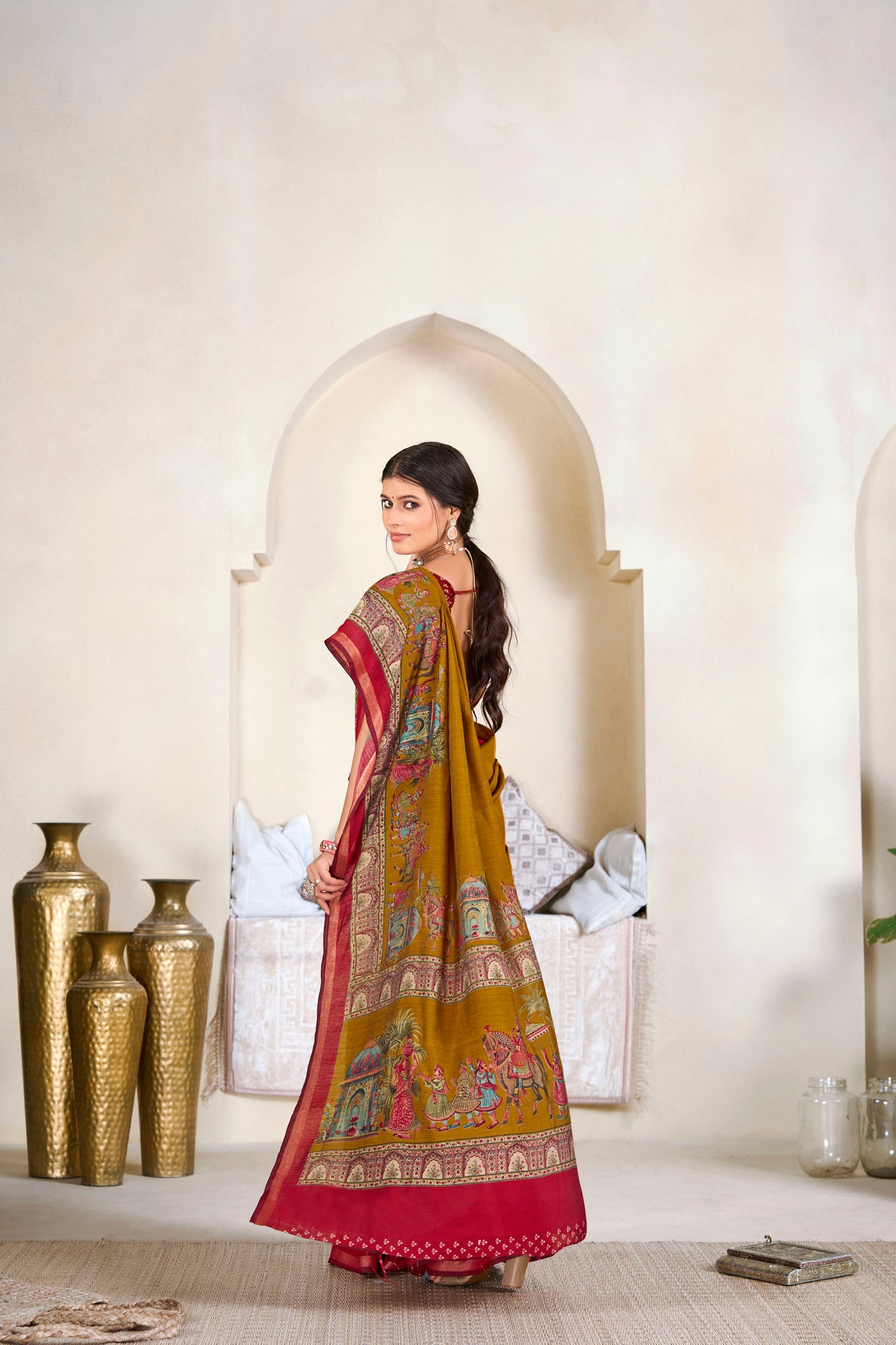 Monalisa - Yellow Printed Liva Cotton Silk Saree