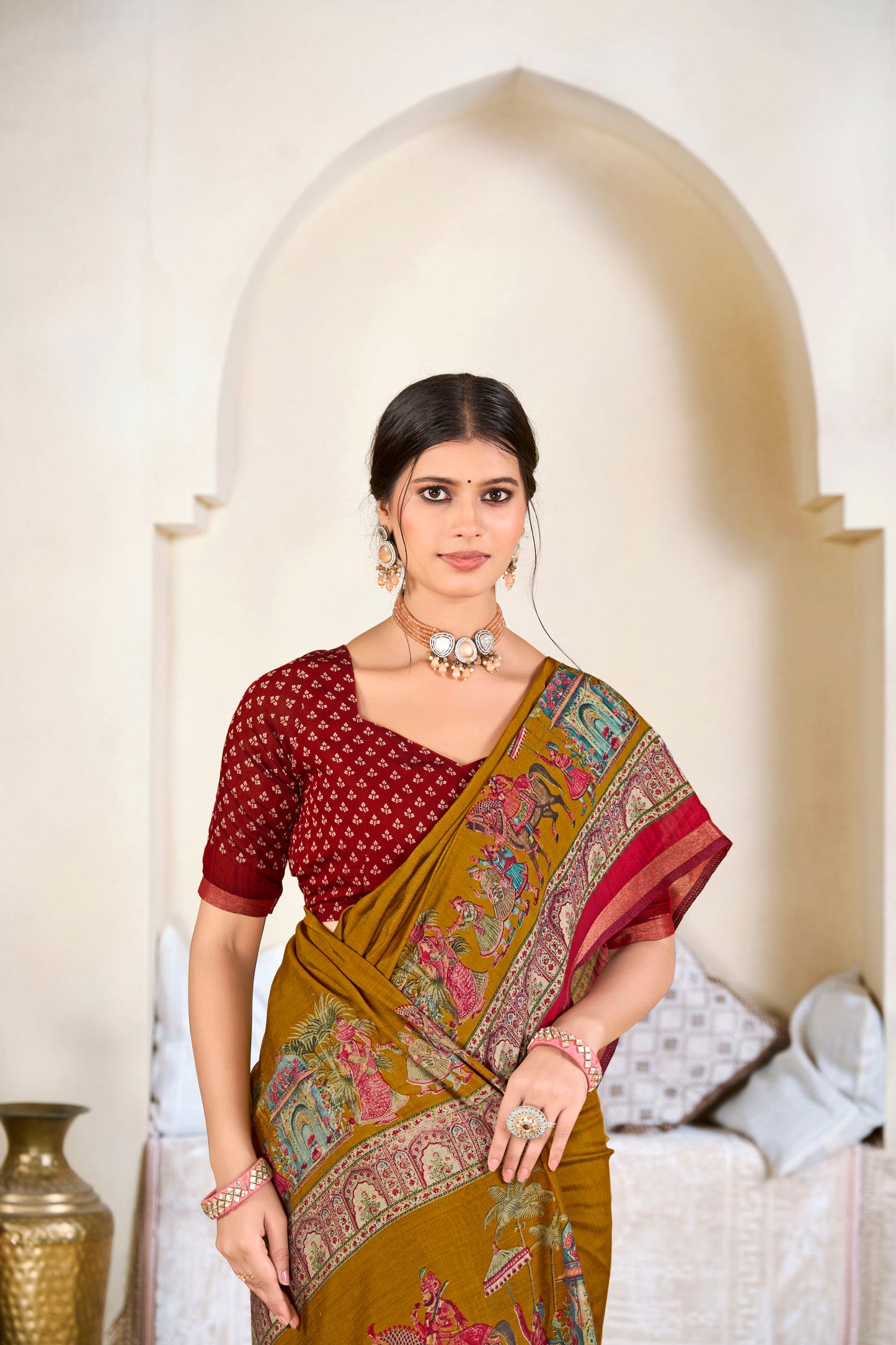 Monalisa - Yellow Printed Liva Cotton Silk Saree