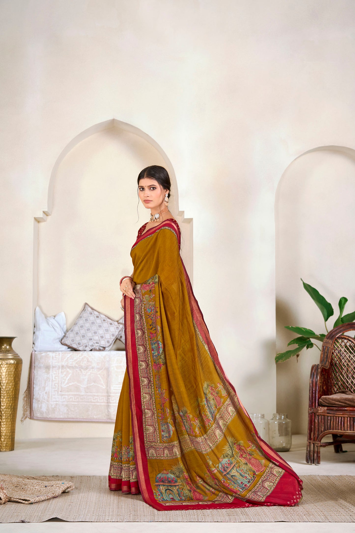 Monalisa - Yellow Printed Liva Cotton Silk Saree