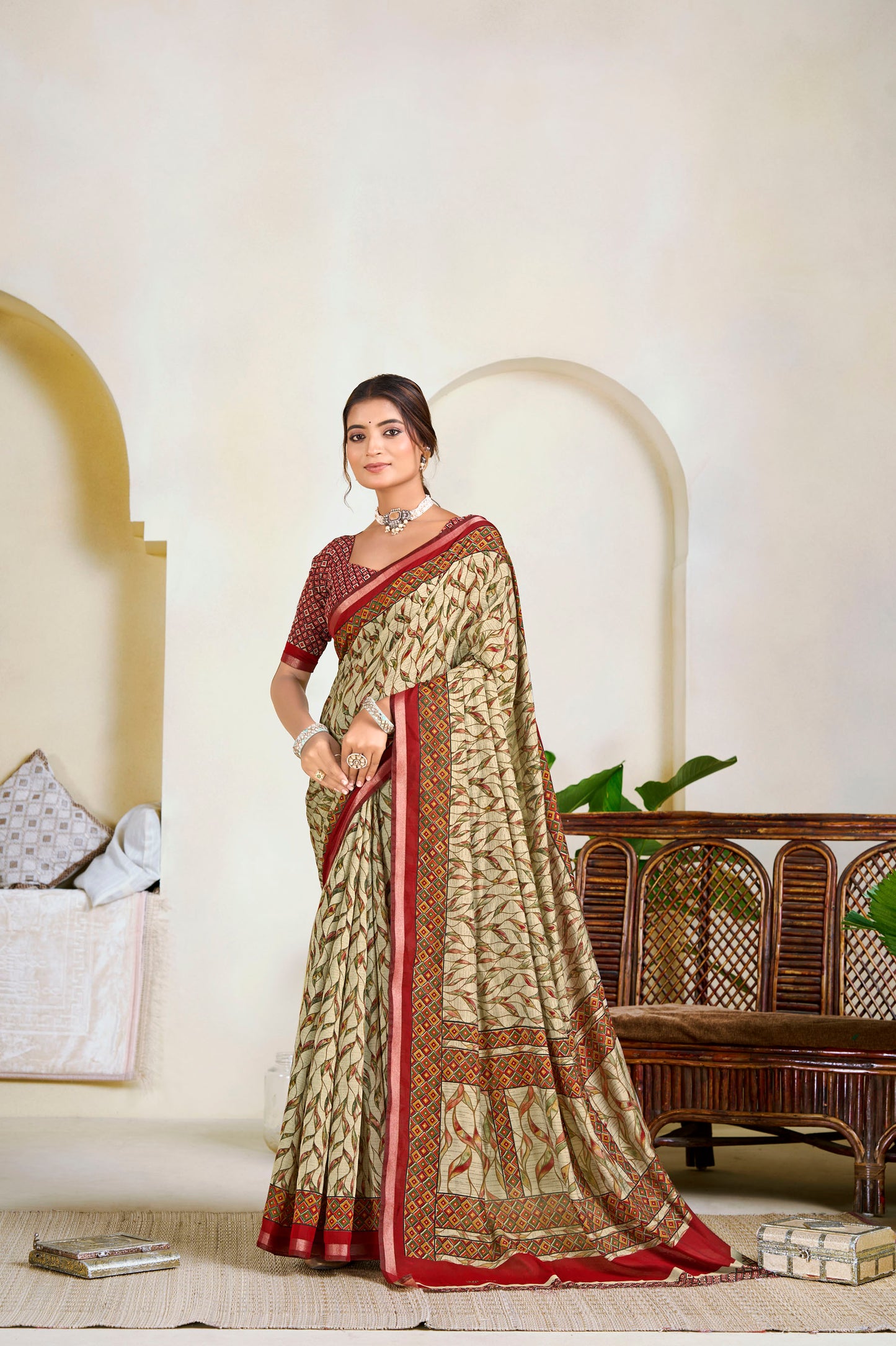 Monalisa - Mint Green Printed Liva Cotton Silk Saree