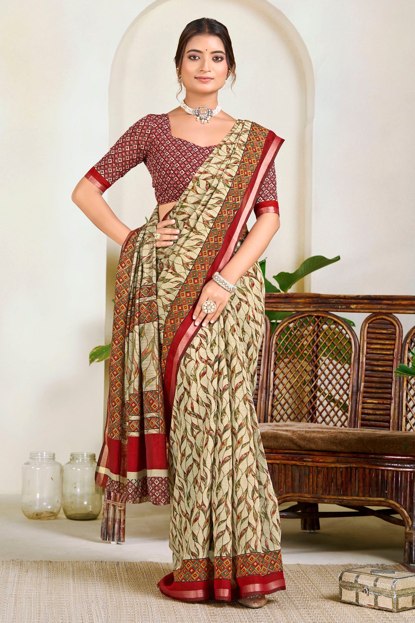 Monalisa - Mint Green Printed Liva Cotton Silk Saree
