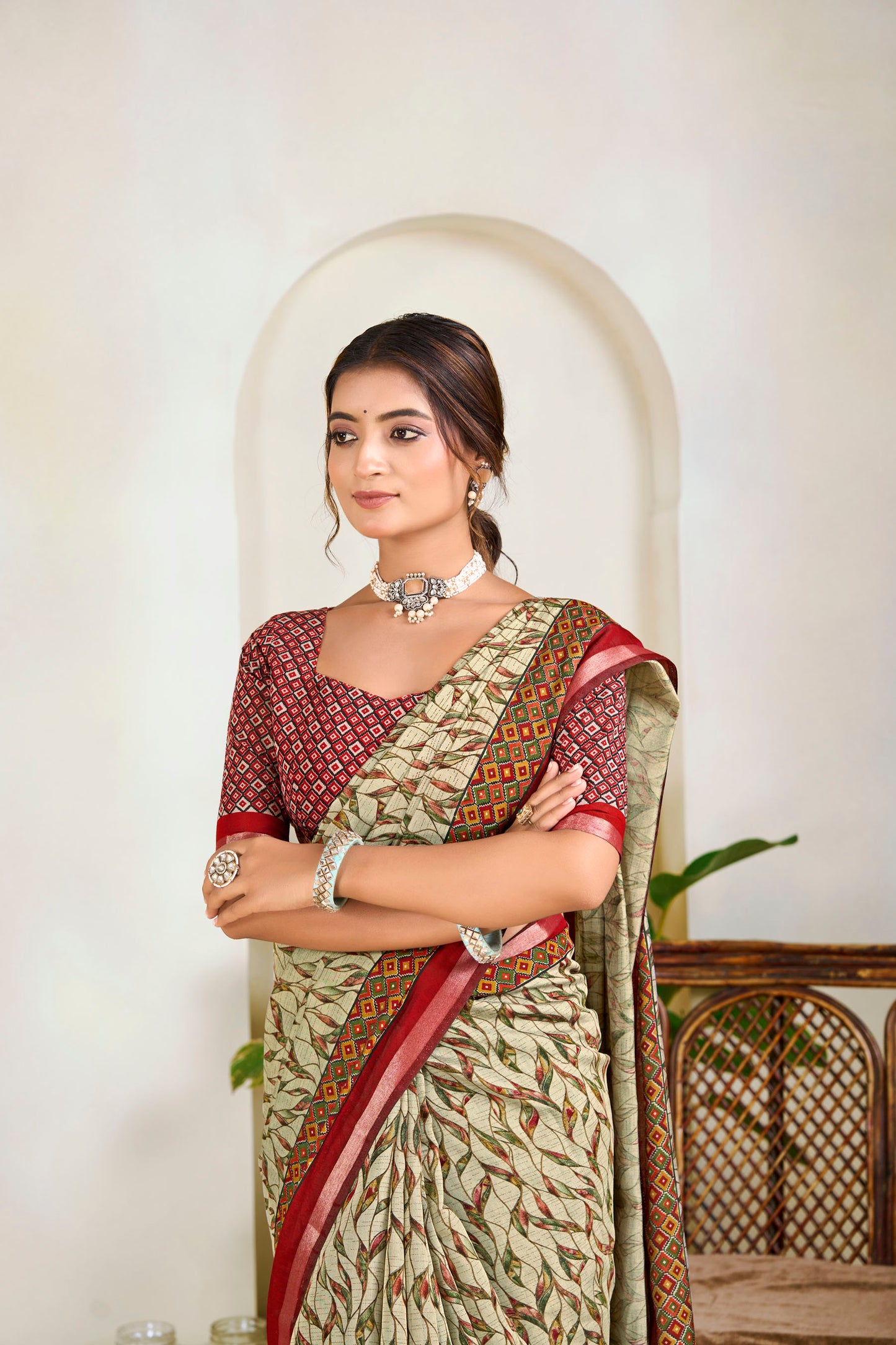 Monalisa - Mint Green Printed Liva Cotton Silk Saree