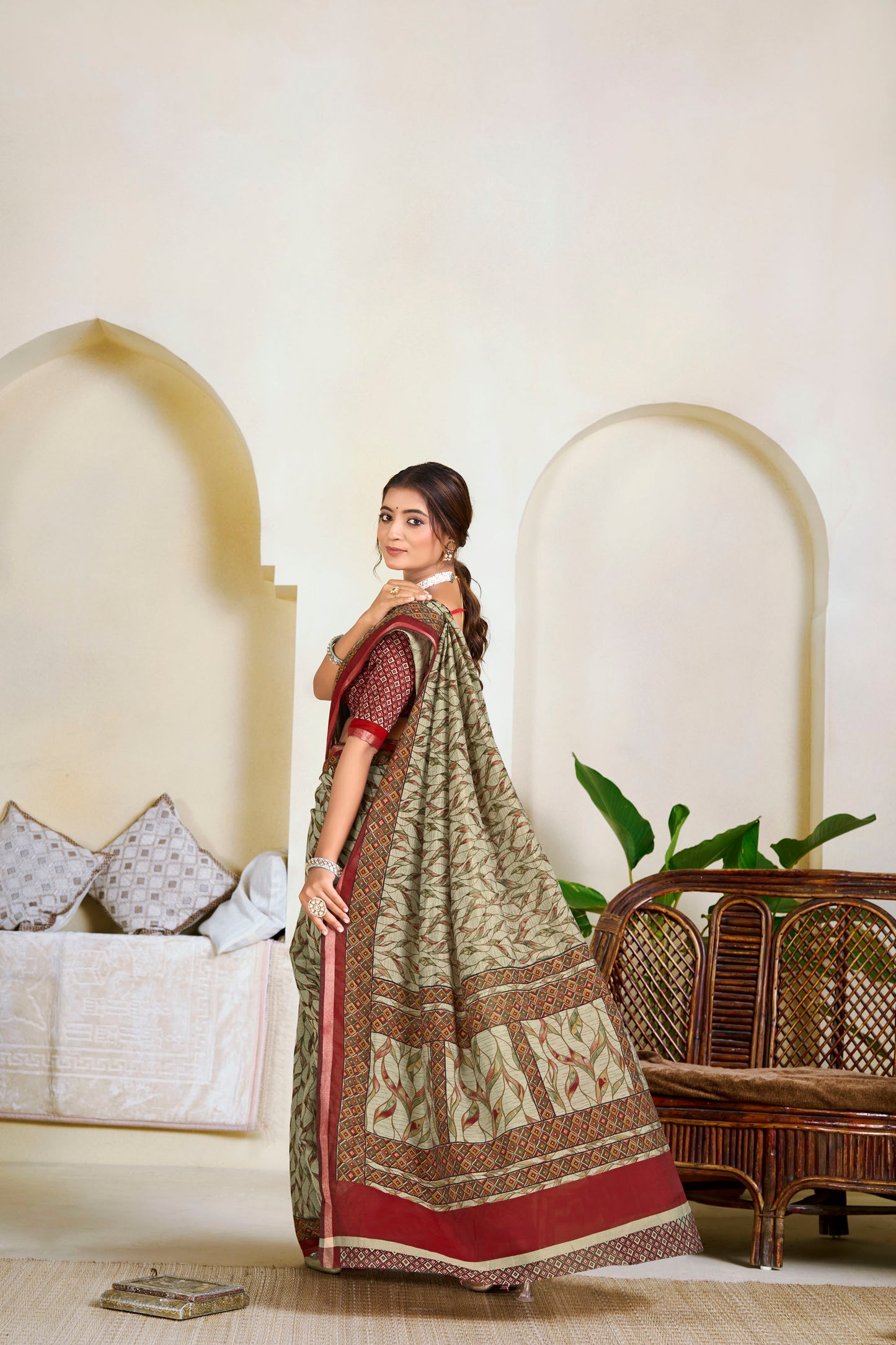 Monalisa - Mint Green Printed Liva Cotton Silk Saree