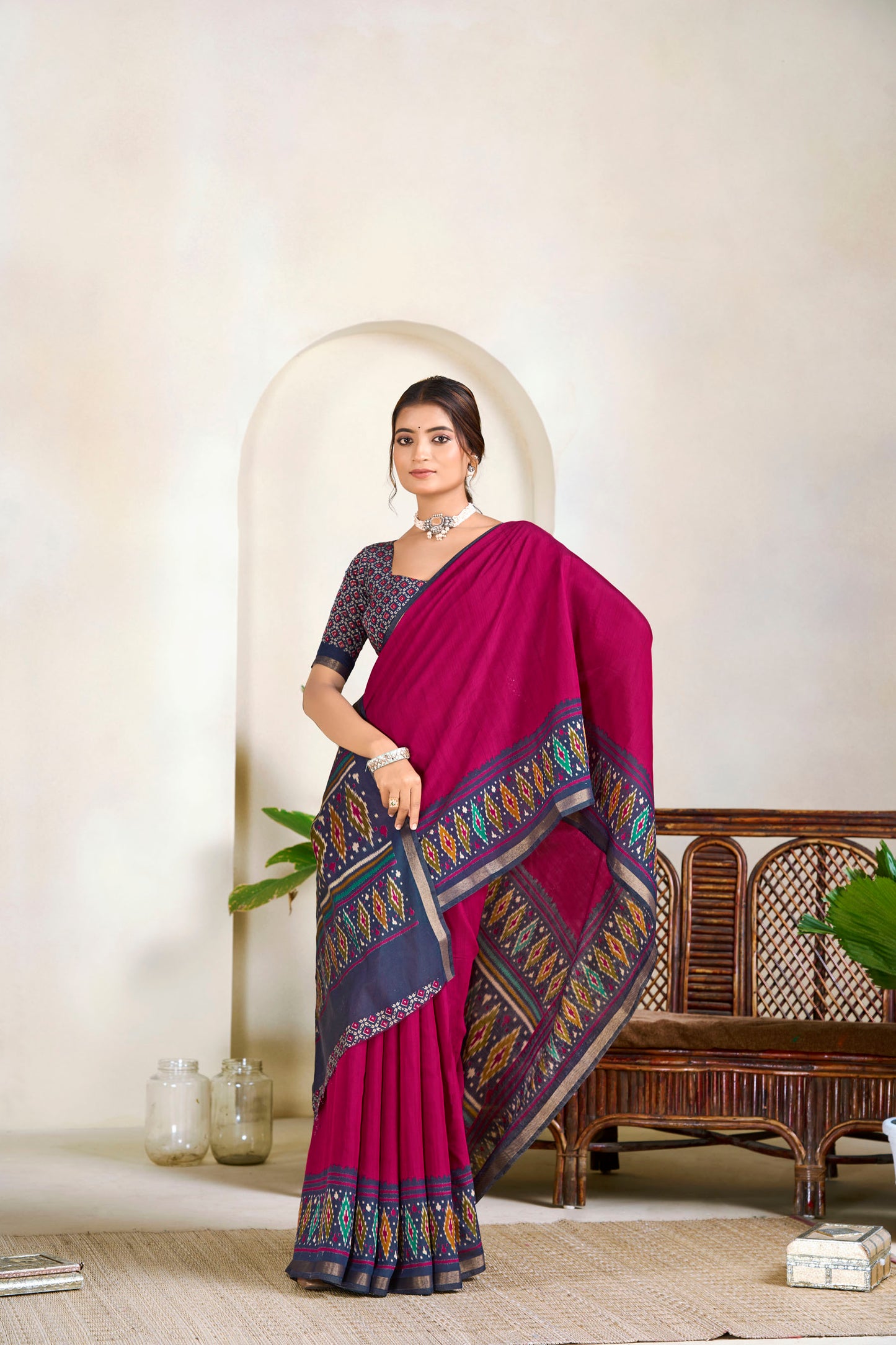 Monalisa - Pink Printed Liva Cotton Silk Saree