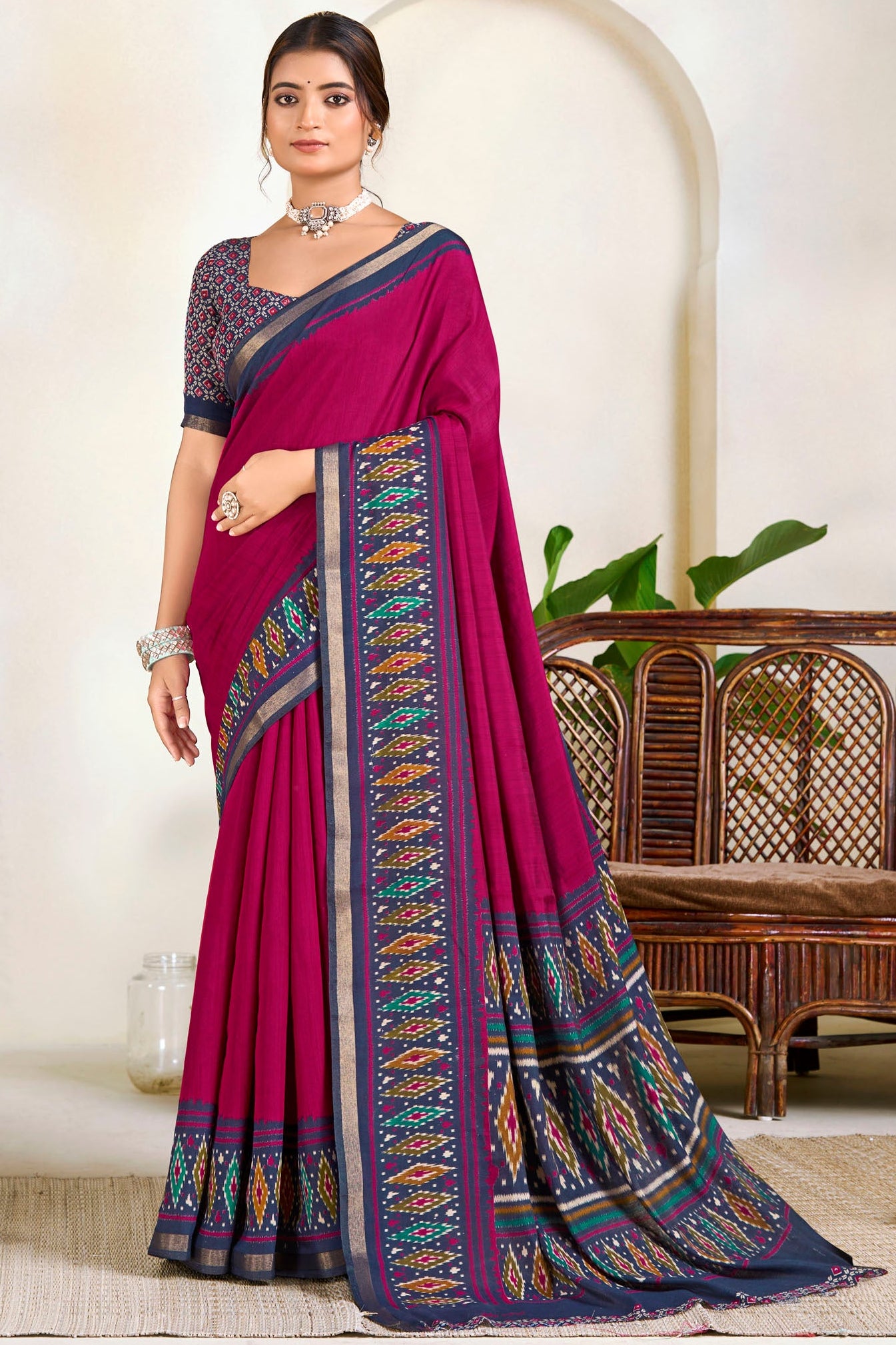 Monalisa - Pink Printed Liva Cotton Silk Saree