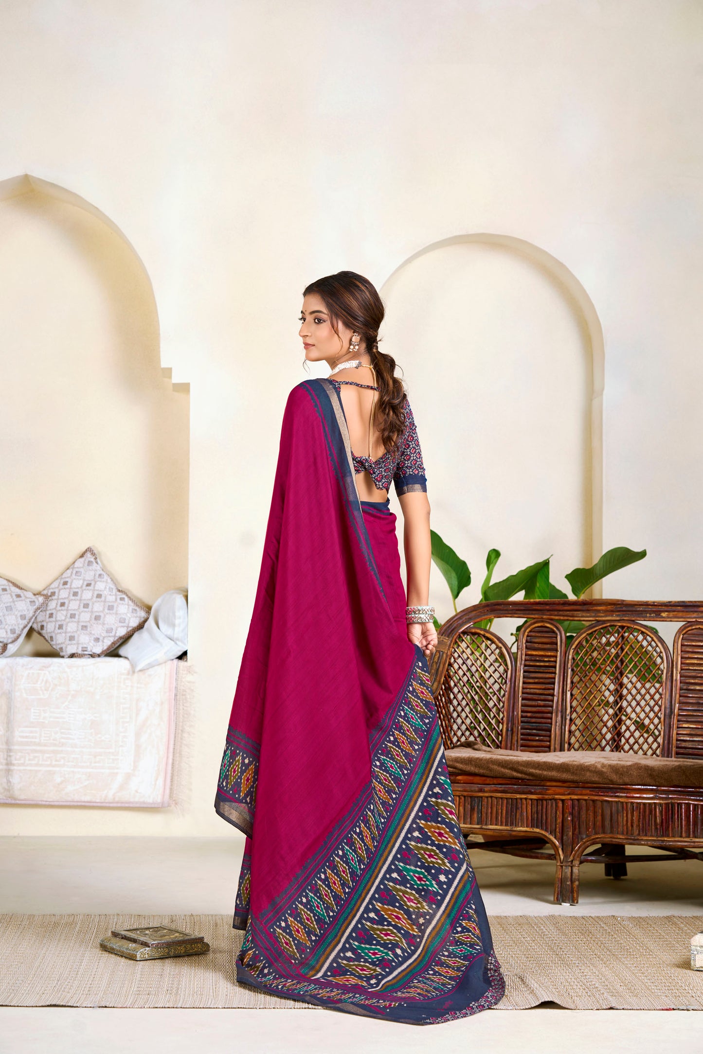 Monalisa - Pink Printed Liva Cotton Silk Saree