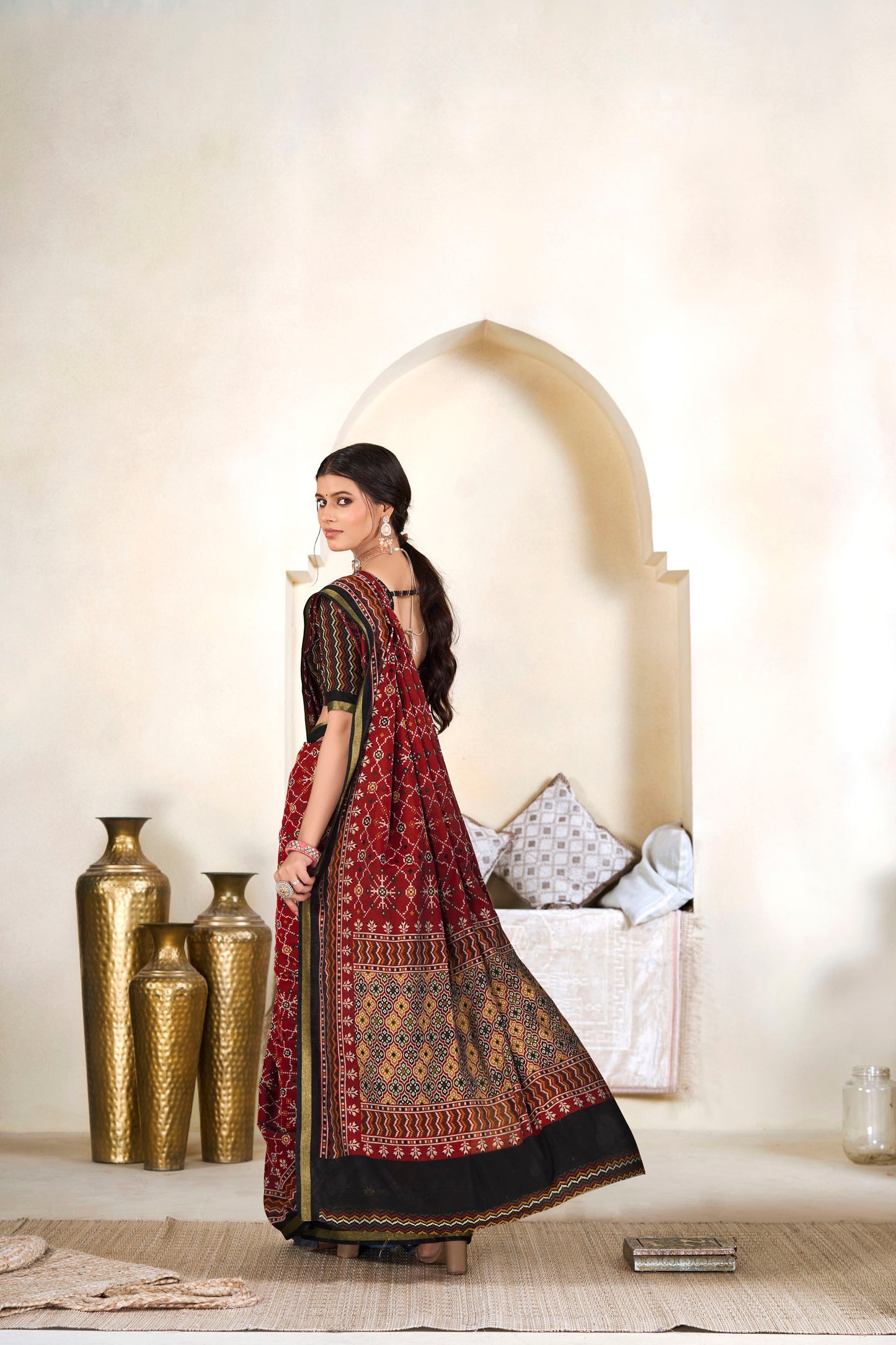 Monalisa - Red Printed Liva Cotton Silk Saree