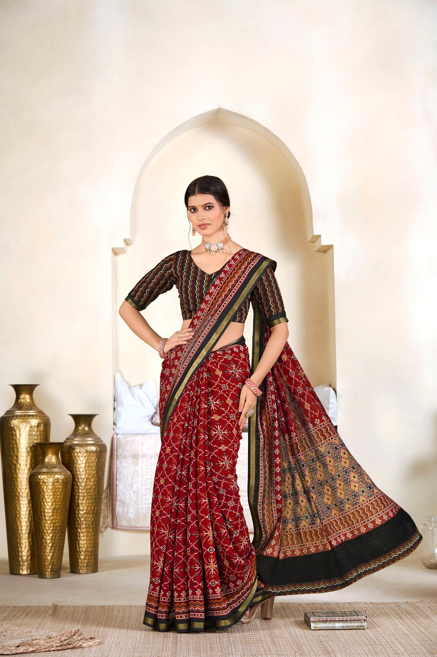 Monalisa - Red Printed Liva Cotton Silk Saree