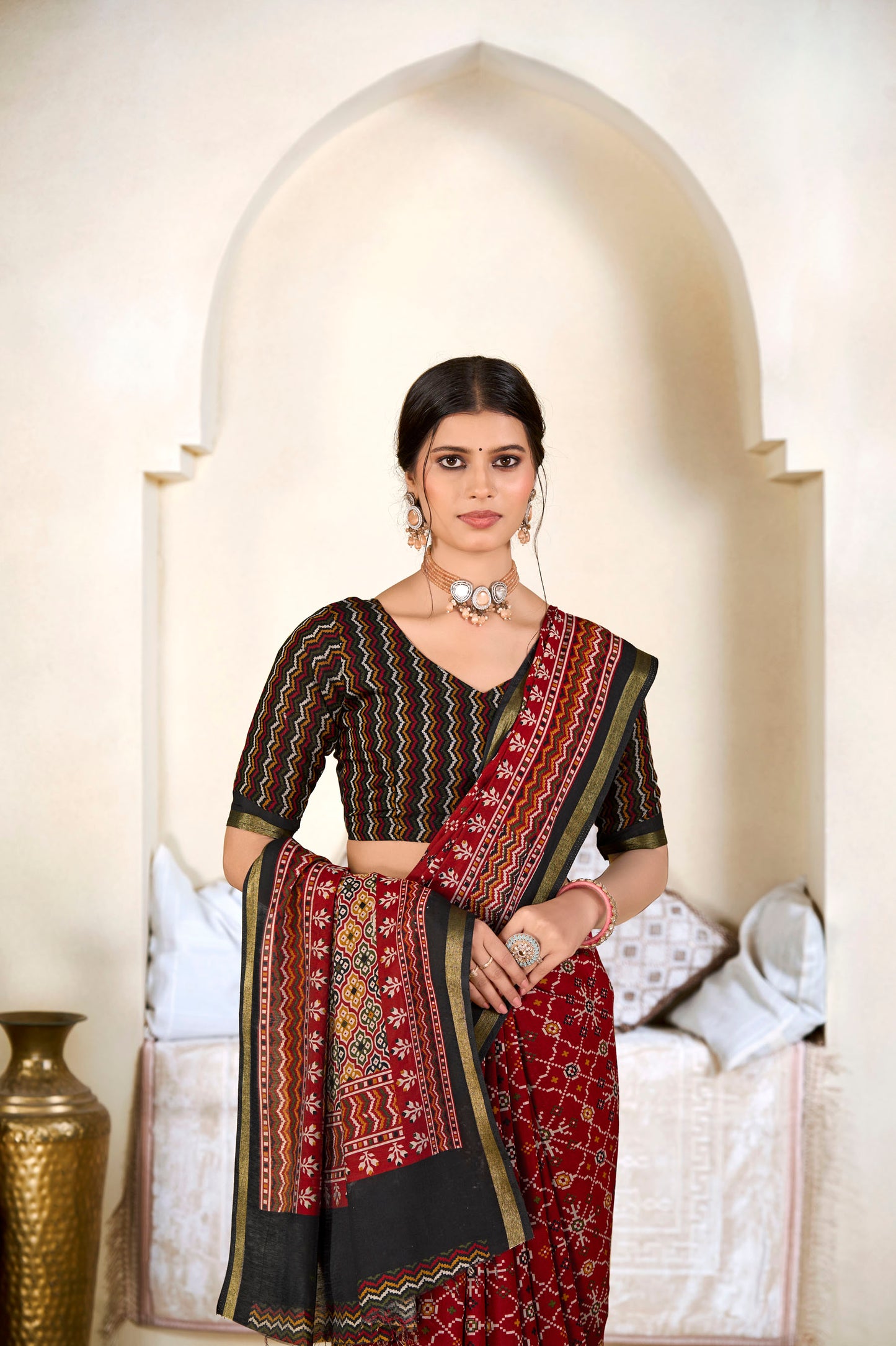 Monalisa - Red Printed Liva Cotton Silk Saree