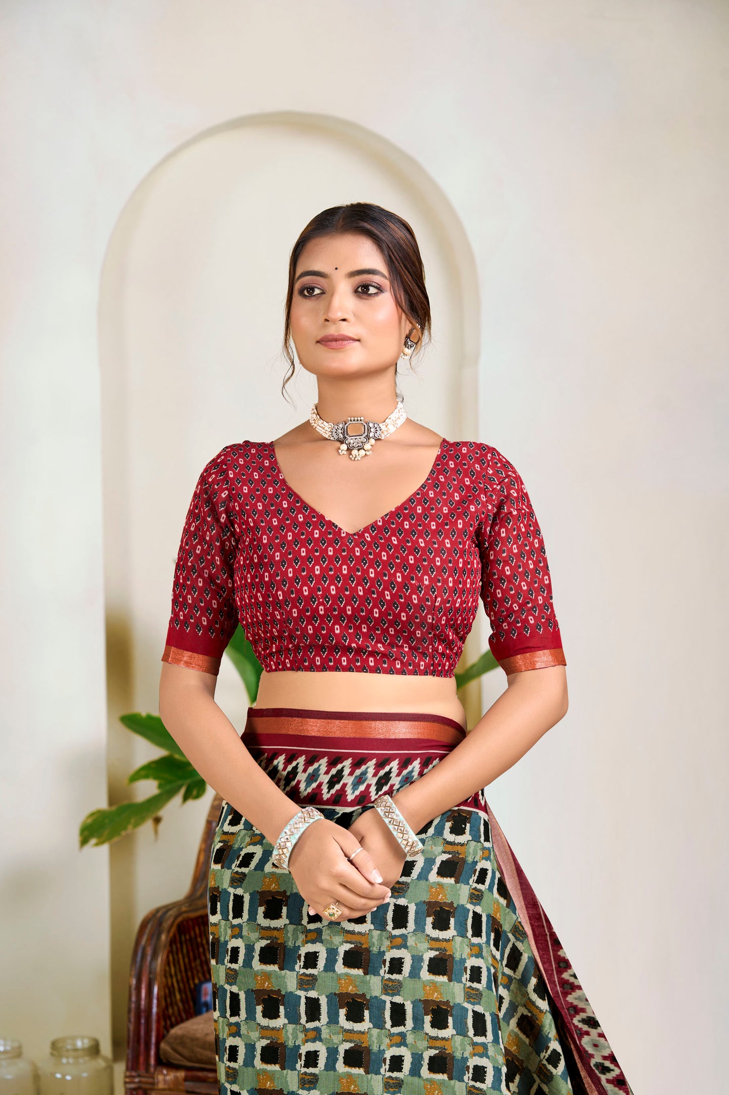 Monalisa - Green Printed Liva Cotton Silk Saree