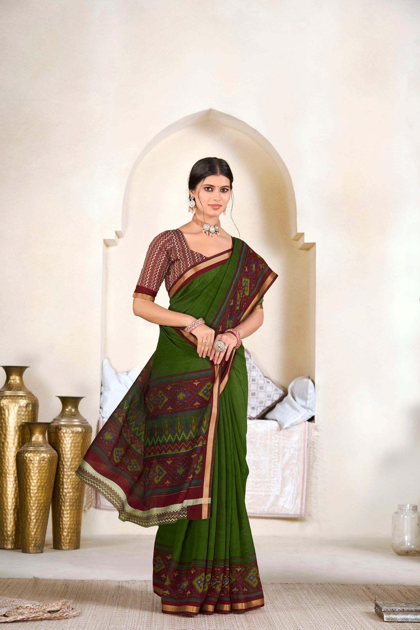 Monalisa - Green Printed Liva Cotton Silk Saree