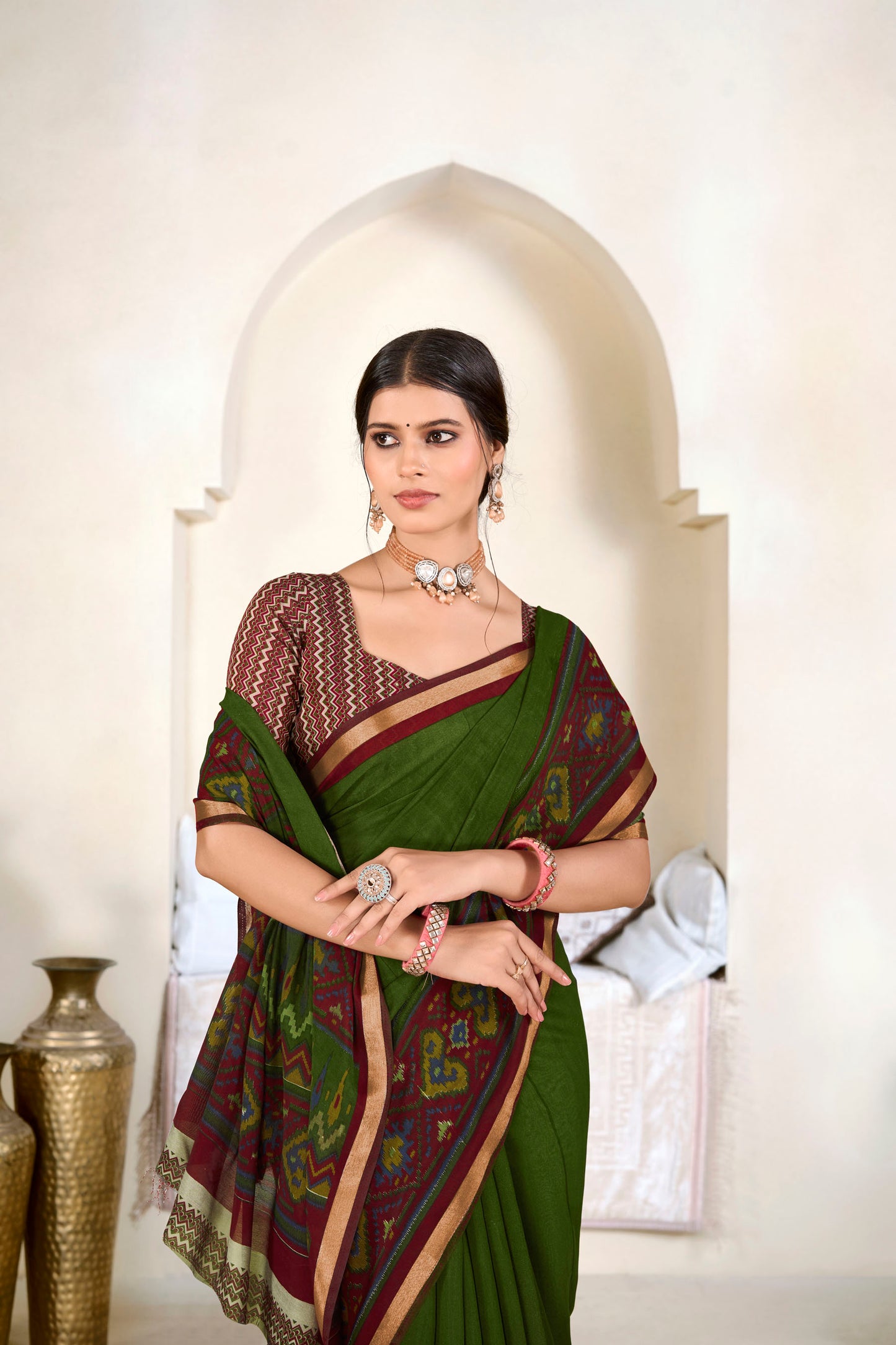Monalisa - Green Printed Liva Cotton Silk Saree