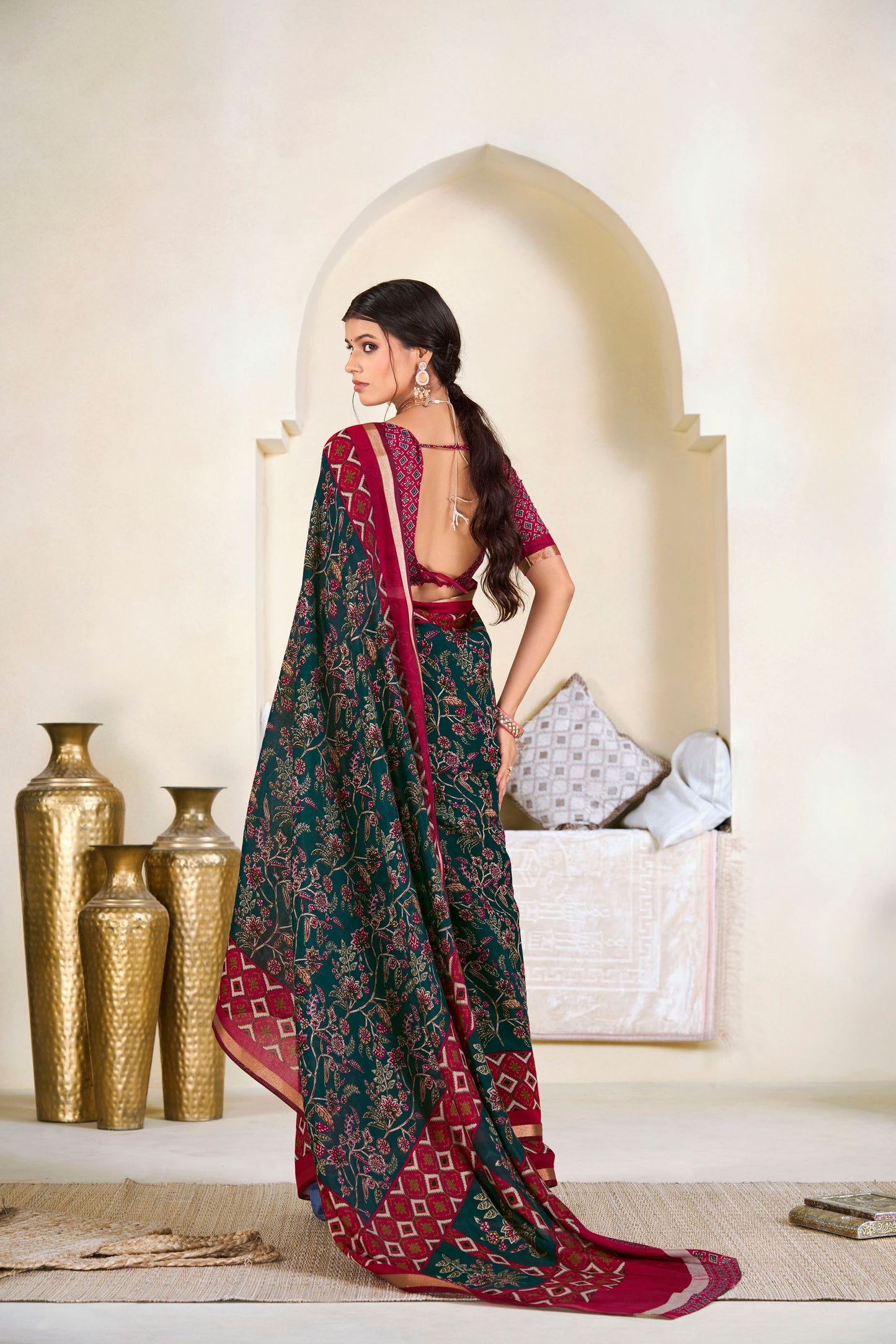 Monalisa - Green Printed Liva Cotton Silk Saree