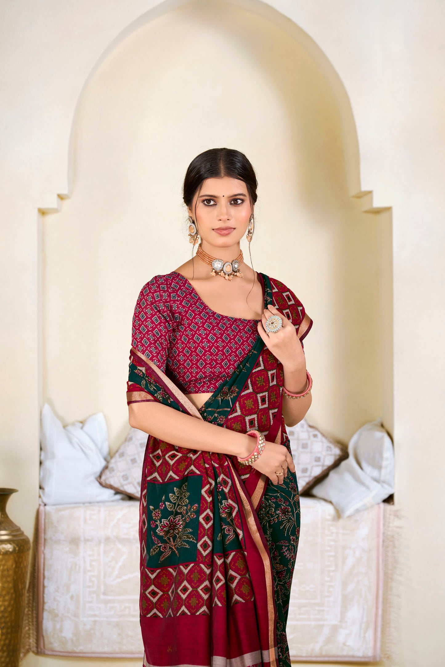 Monalisa - Green Printed Liva Cotton Silk Saree