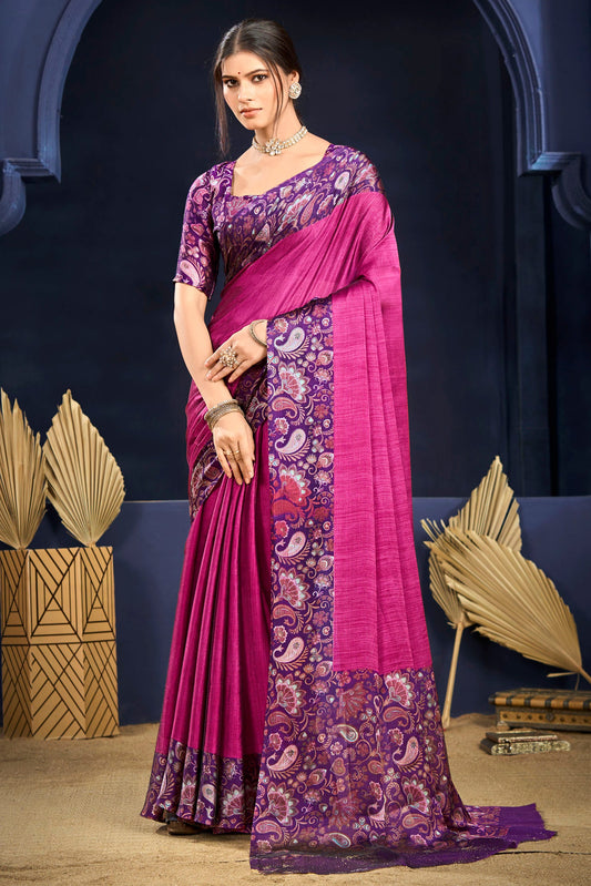 Varnika - Pink Printed Flow Chiffon Saree