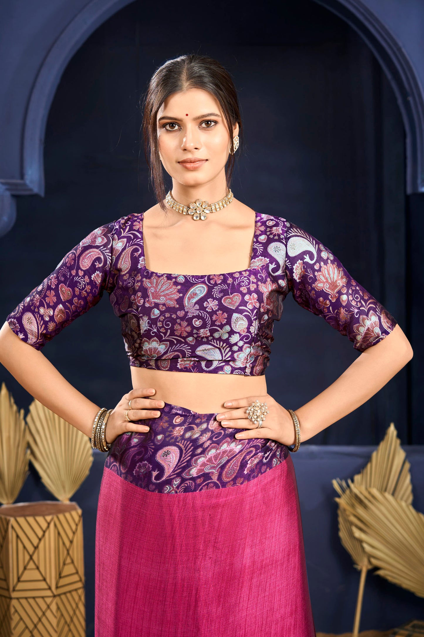 Varnika - Pink Printed Flow Chiffon Saree