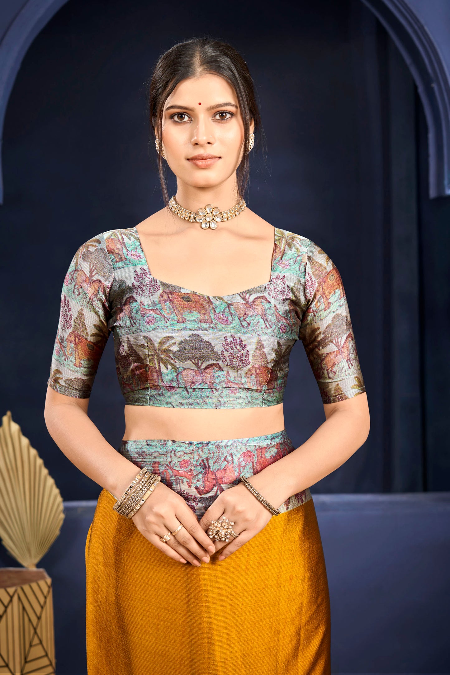 Varnika - Yellow Printed Flow Chiffon Saree