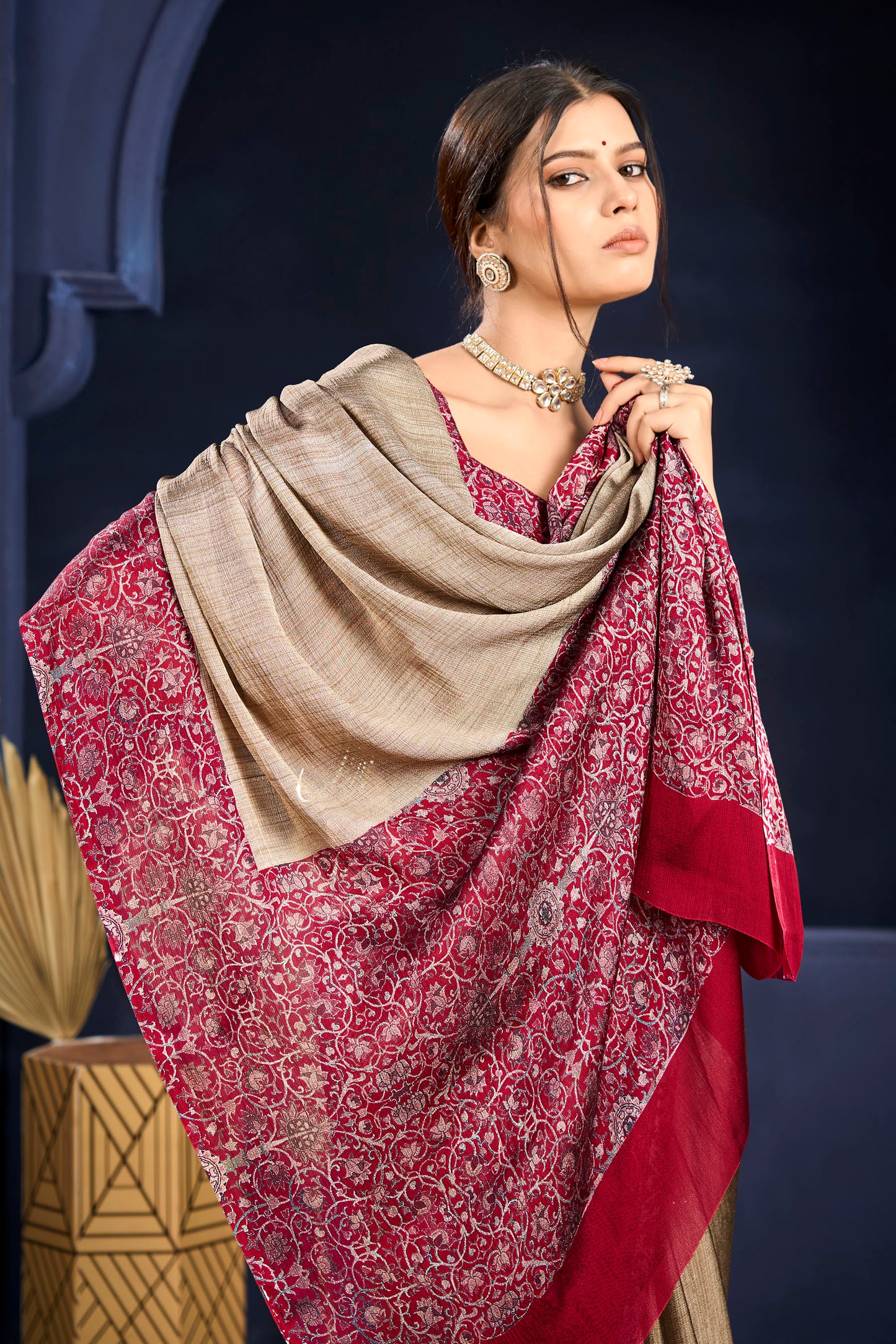 Varnika - Pink Printed Flow Chiffon Saree