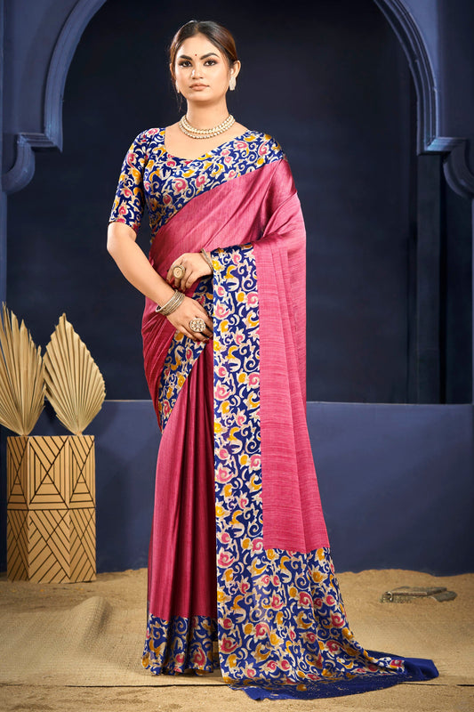 Varnika - Pink Printed Flow Chiffon Saree