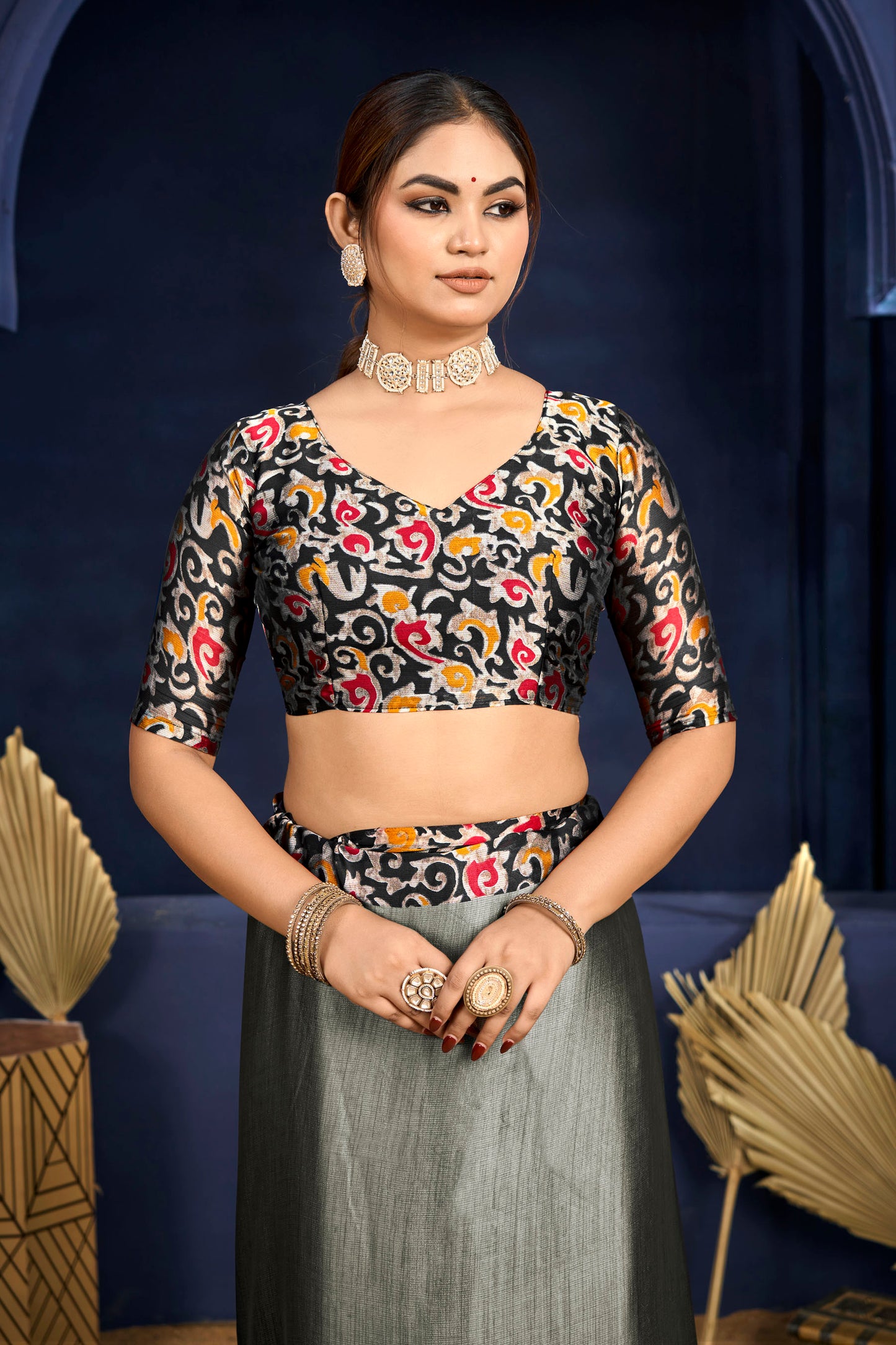 Varnika - Grey Printed Flow Chiffon Saree