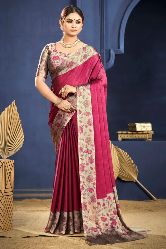 Varnika - Pink Printed Flow Chiffon Saree