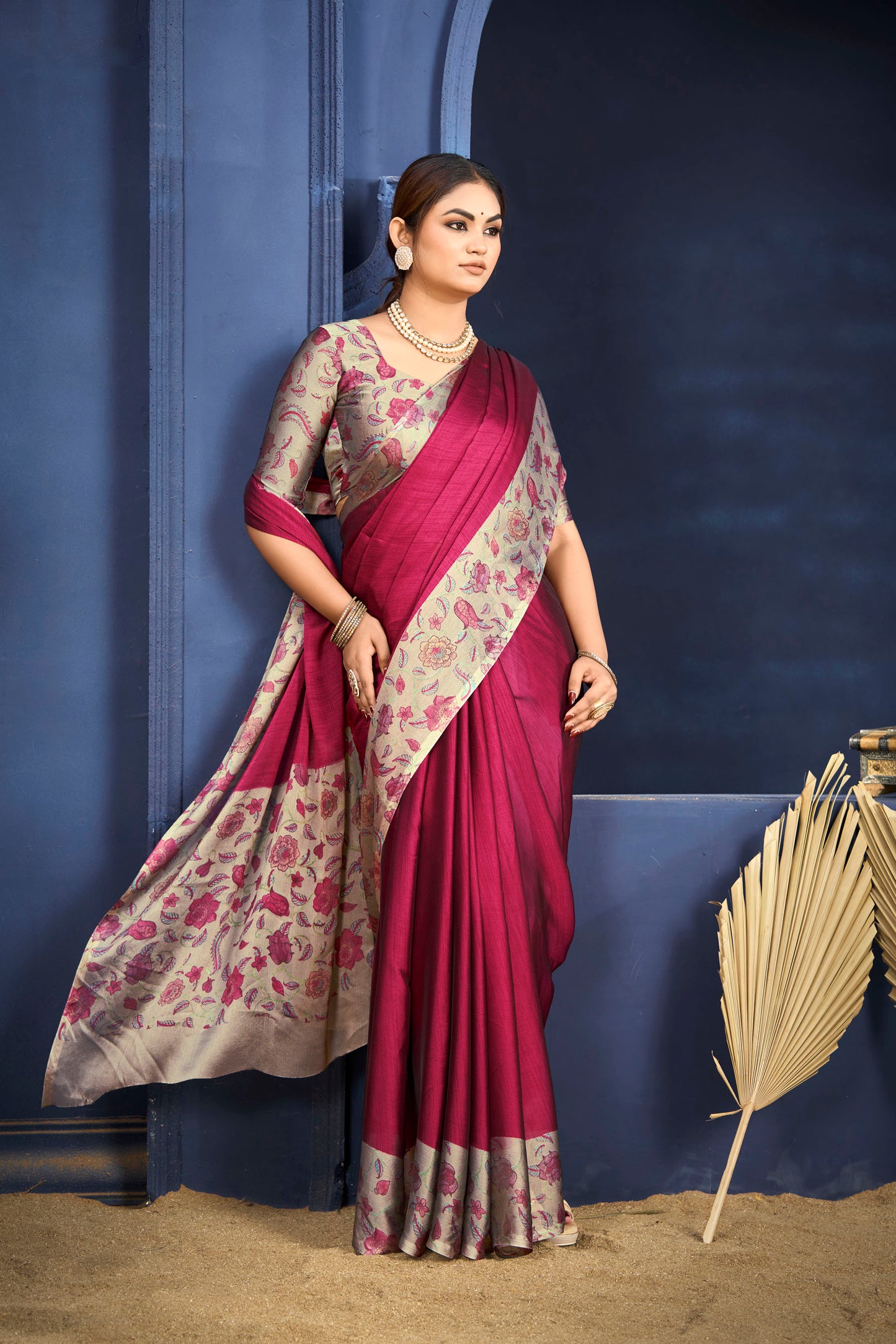 Varnika - Pink Printed Flow Chiffon Saree