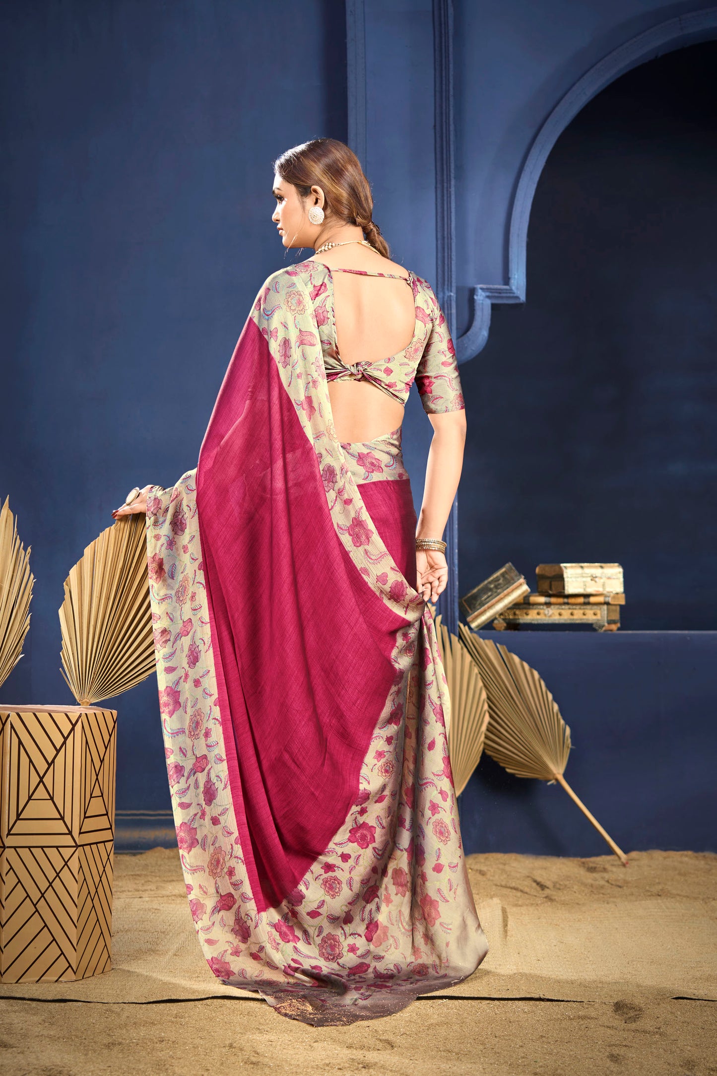 Varnika - Pink Printed Flow Chiffon Saree