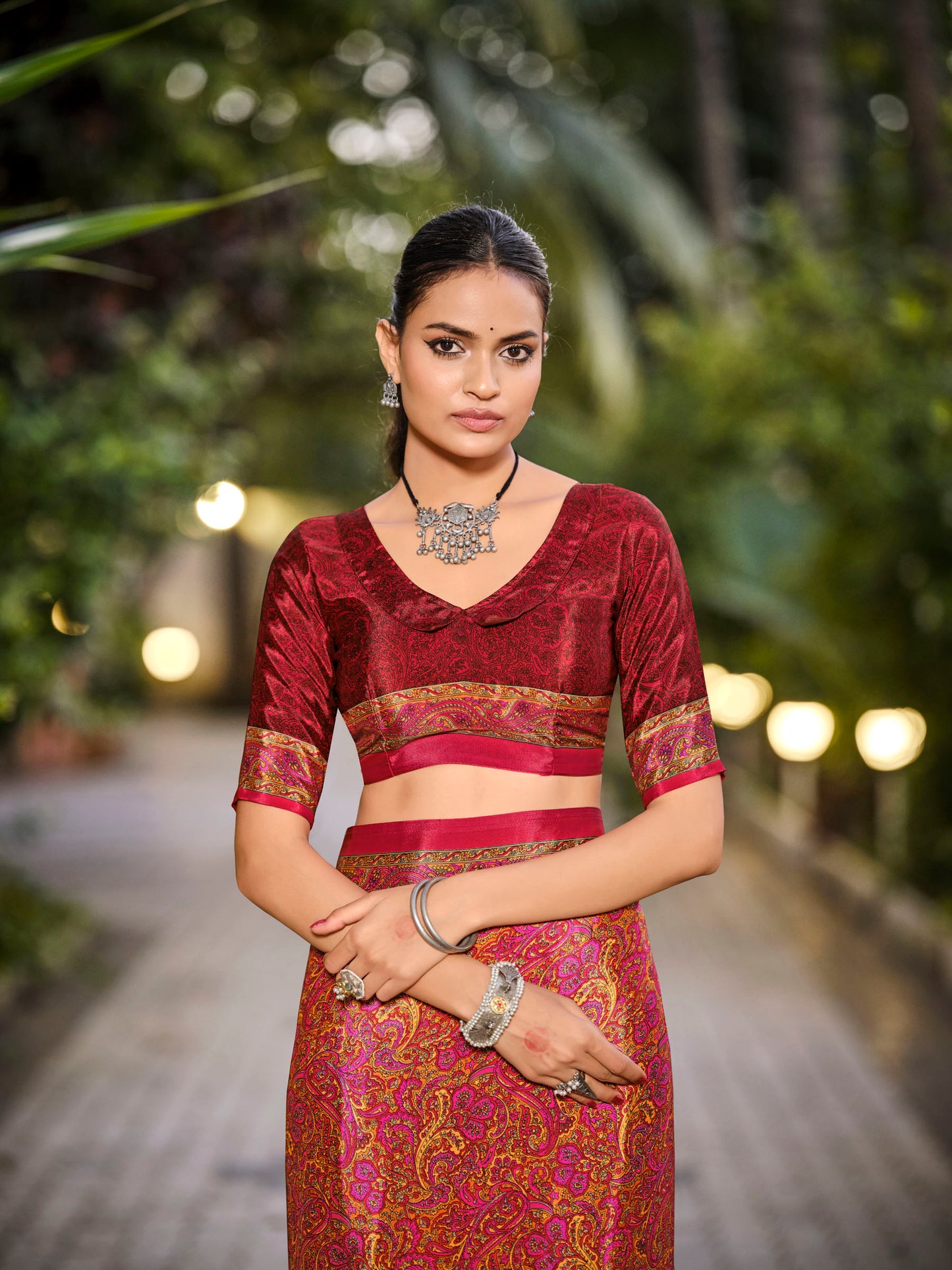 Rajkala - Red Printed Crepe Silk Saree