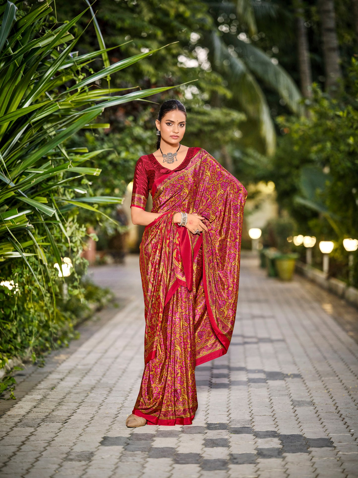 Rajkala - Red Printed Crepe Silk Saree