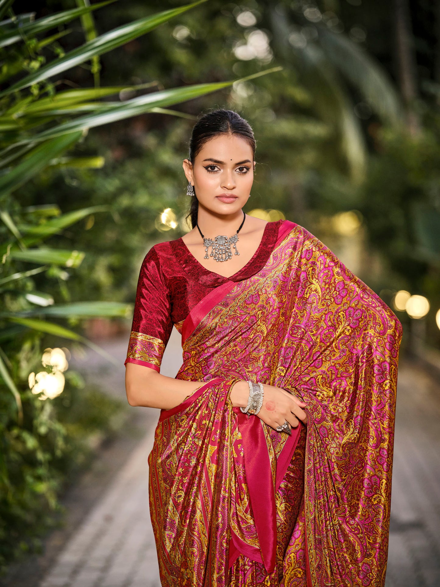 Rajkala - Red Printed Crepe Silk Saree