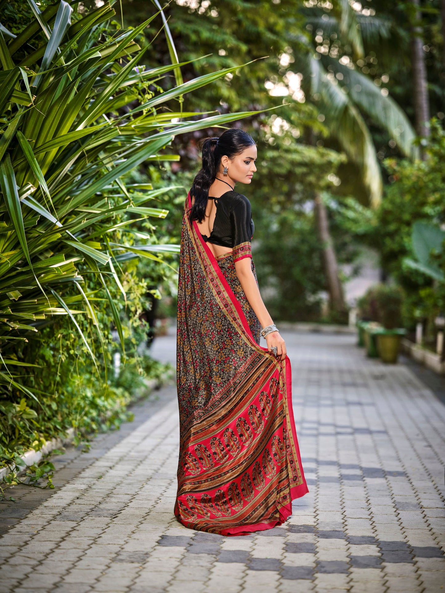 Rajkala - Black Printed Crepe Silk Saree