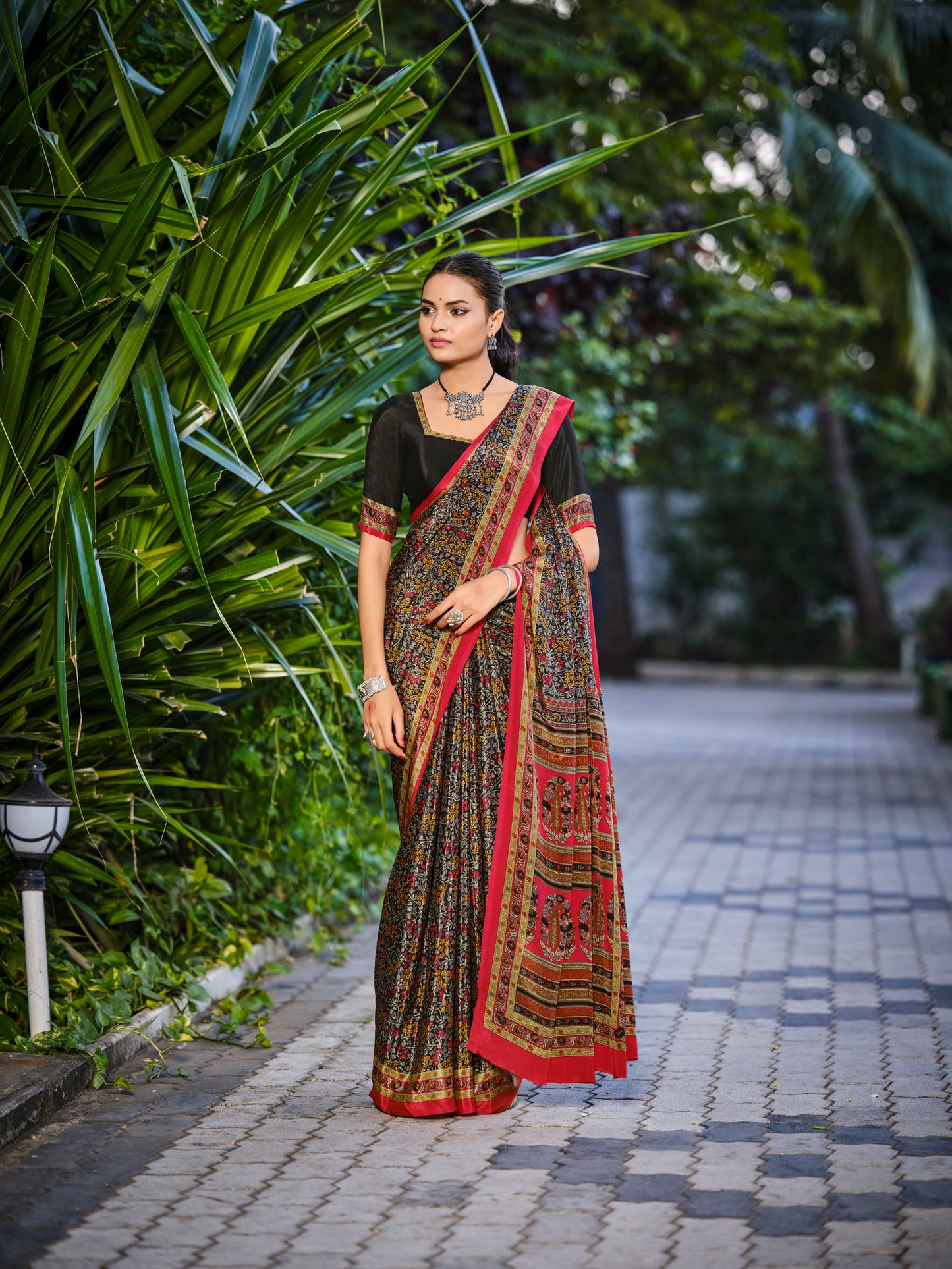 Rajkala - Black Printed Crepe Silk Saree