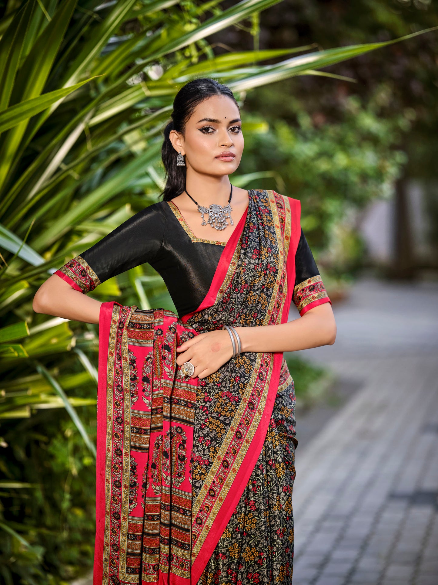 Rajkala - Black Printed Crepe Silk Saree