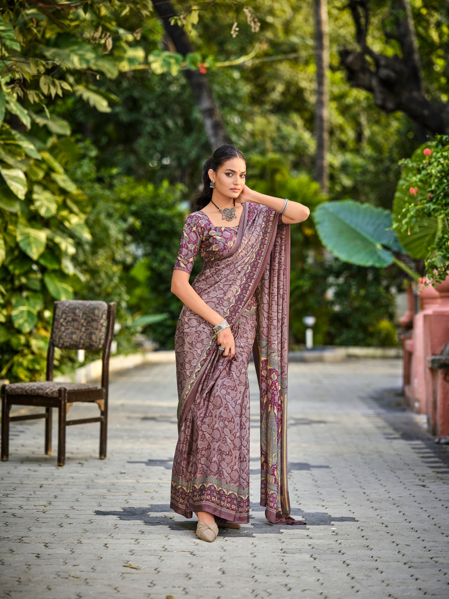 Rajkala - Mauve Printed Crepe Silk Saree
