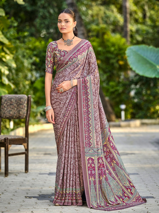 Rajkala - Mauve Printed Crepe Silk Saree