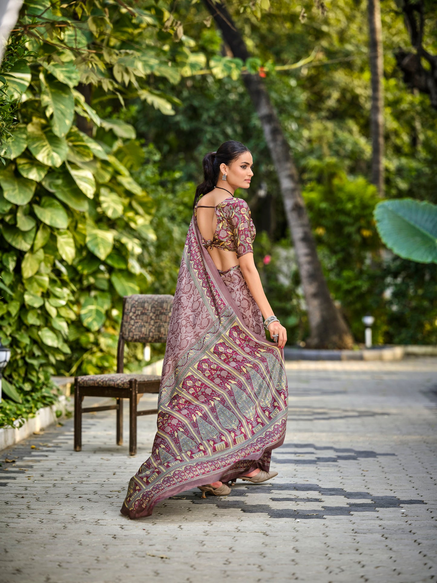 Rajkala - Mauve Printed Crepe Silk Saree
