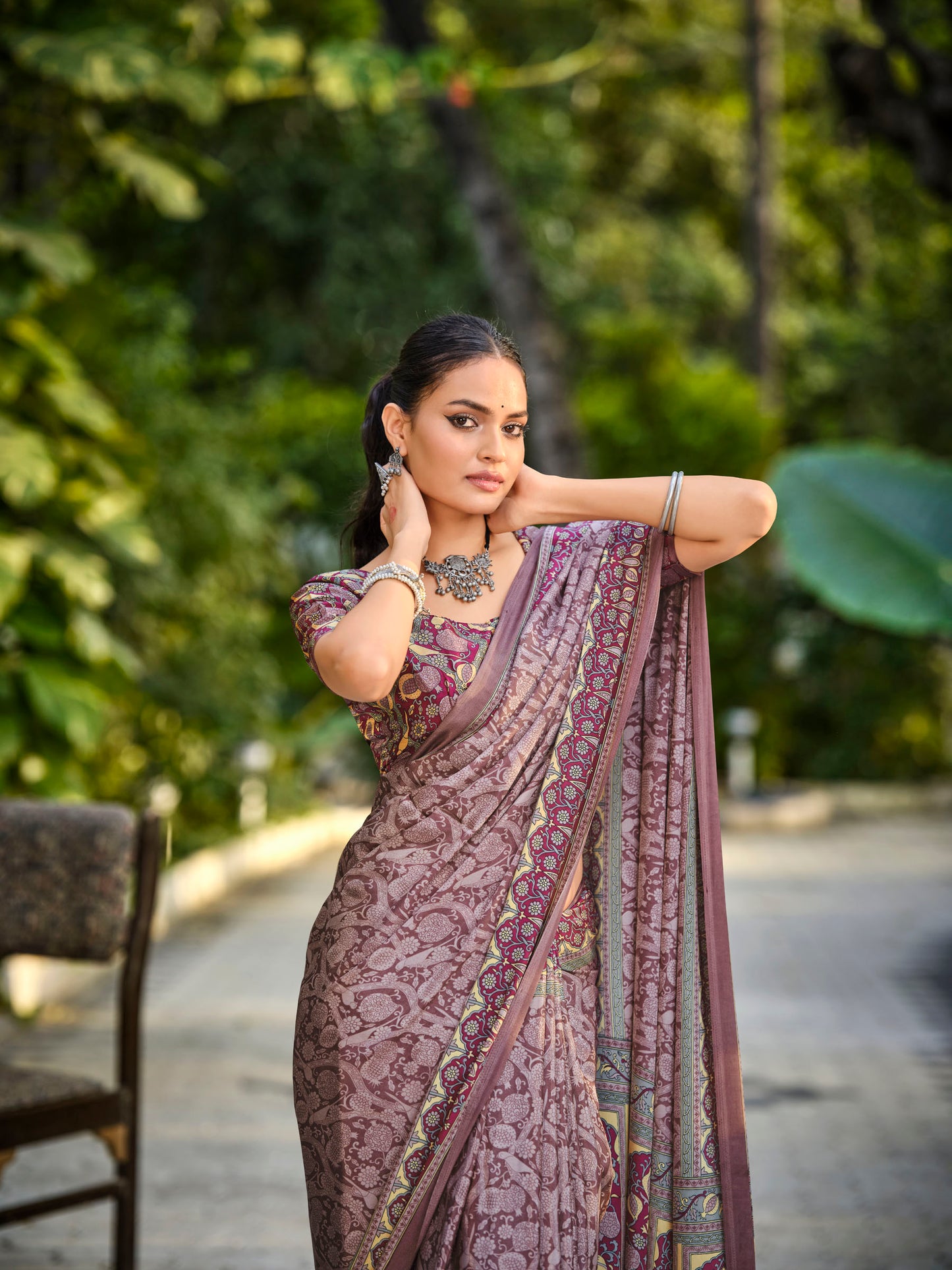 Rajkala - Mauve Printed Crepe Silk Saree