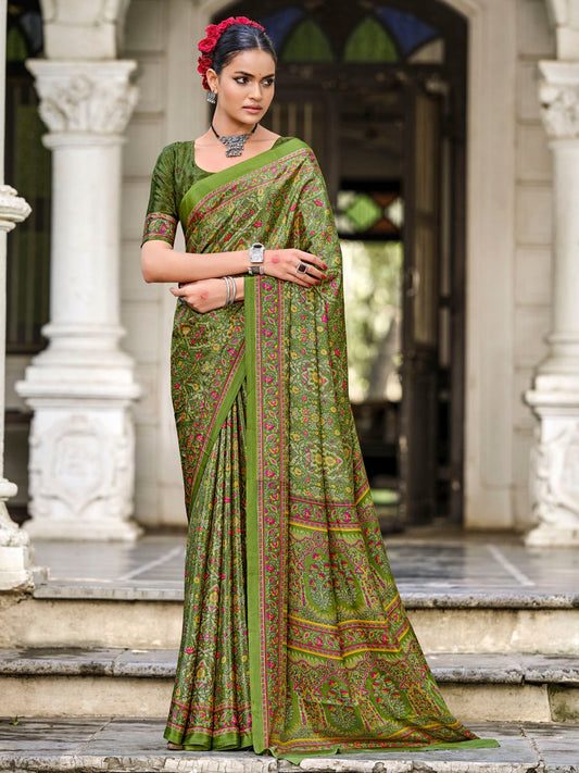 Rajkala - Green Printed Crepe Silk Saree