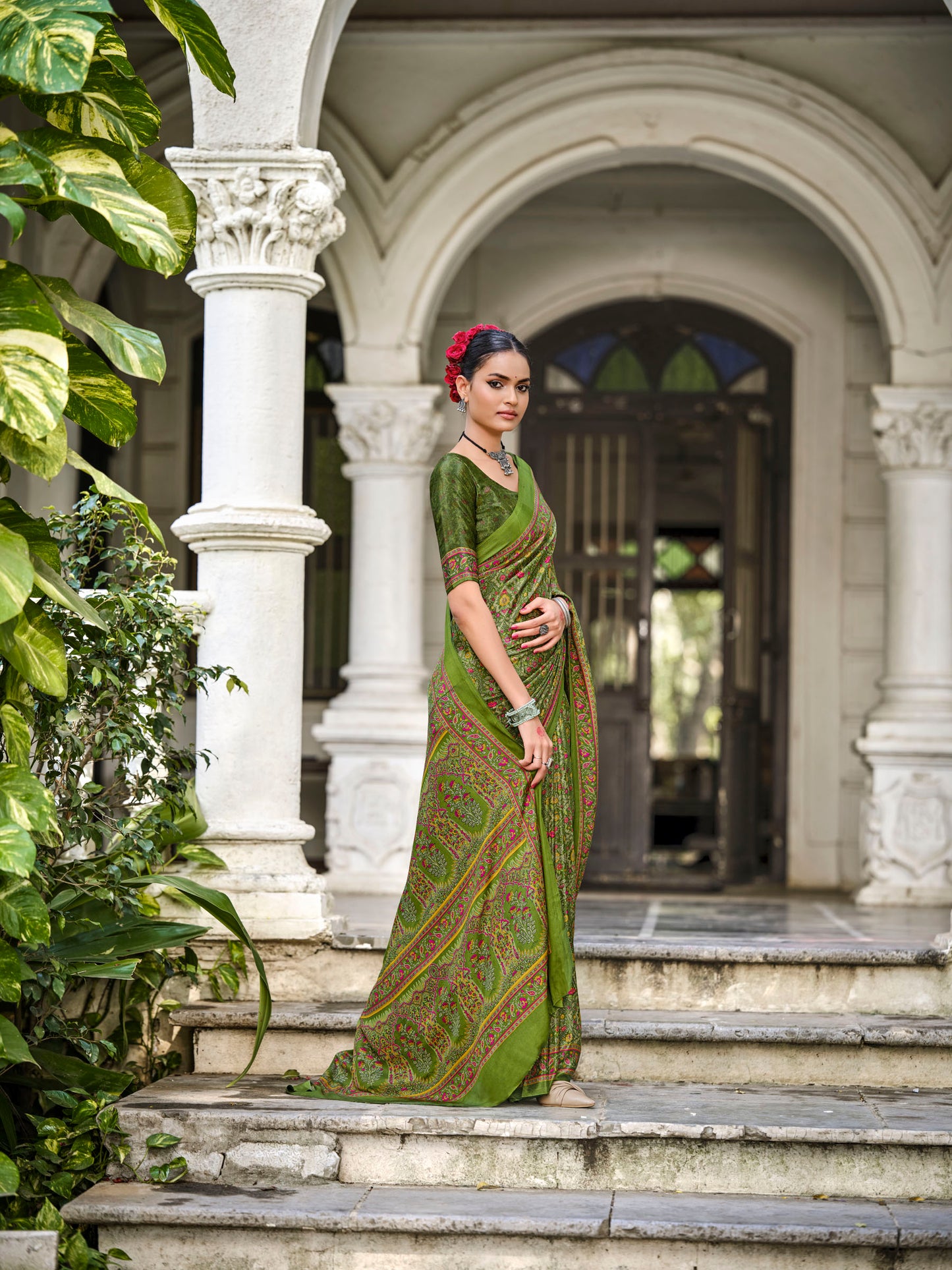 Rajkala - Green Printed Crepe Silk Saree